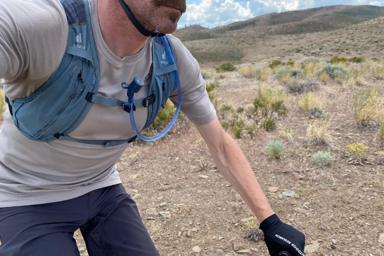 Riding in the Deuter Rogla 5 pack while testing.
