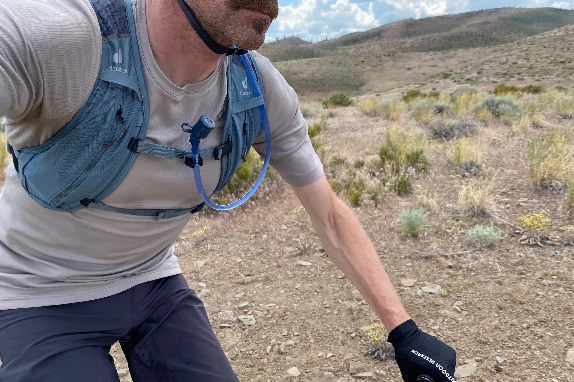 Riding in the Deuter Rogla 5 pack while testing.