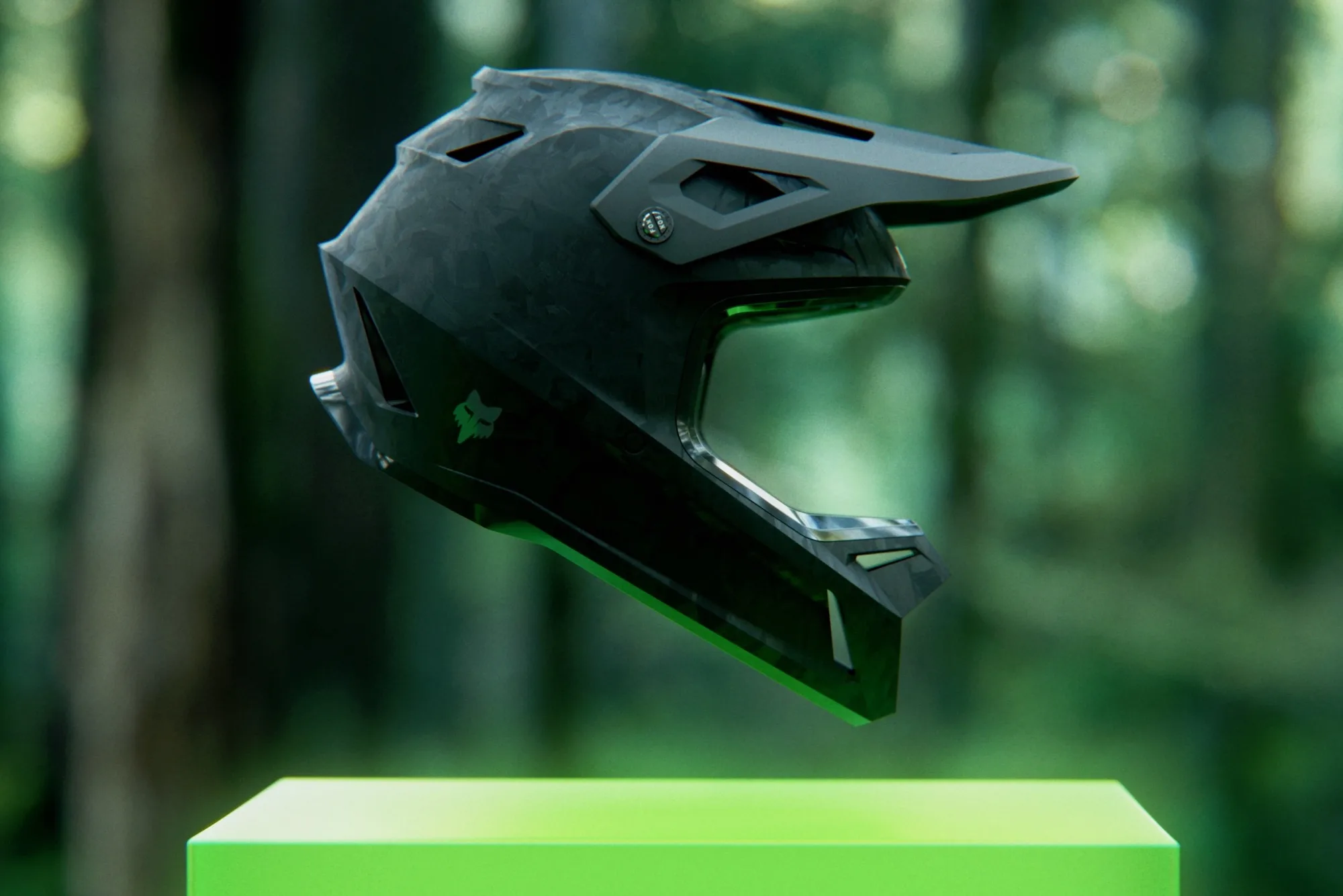 Stock Image del Rampage RS flotando el bosque sobre un cubo verde brillante.