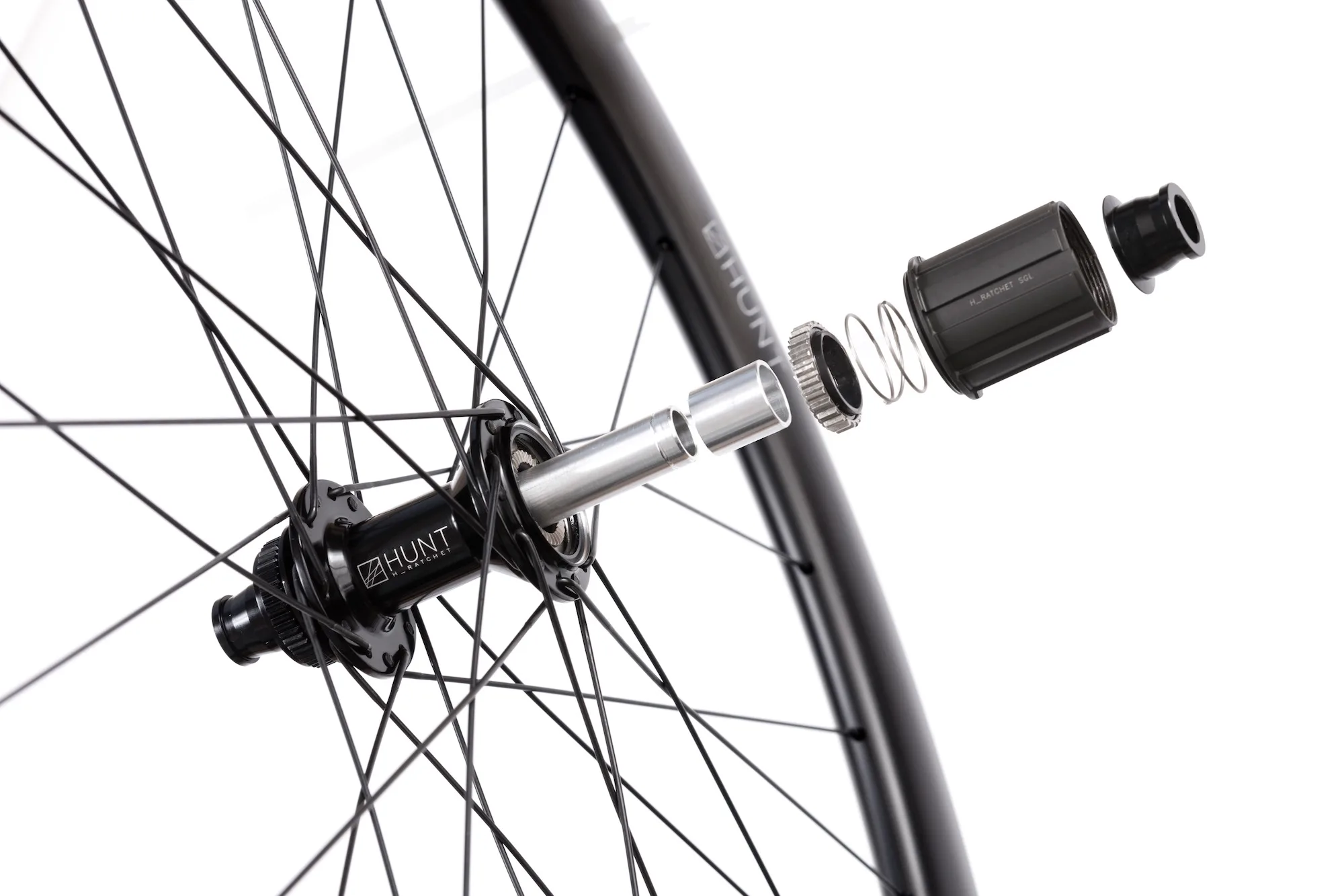 Exploded view of the new Hunt H_Ratchet 36T SGL hubs