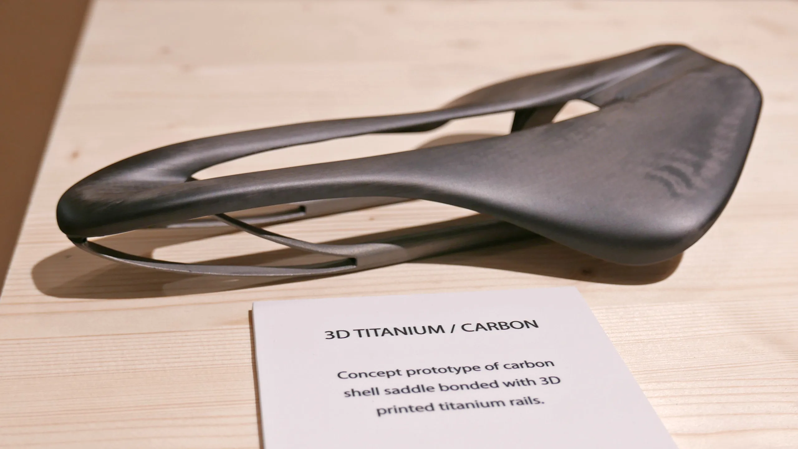 Prototype Alpitude Navene 3D Ti ultralight carbon saddle with 3D-printed titanium leaf spring rails, coming soon?