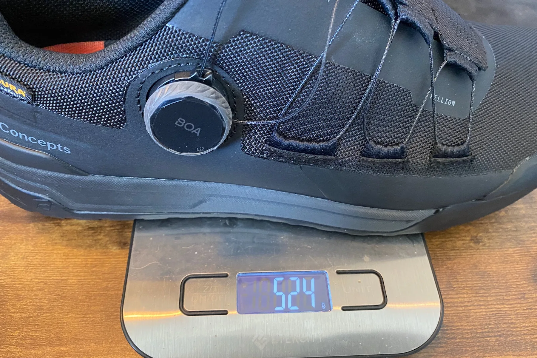 Weighing the Hellion Clip BOA shoes when they were new.