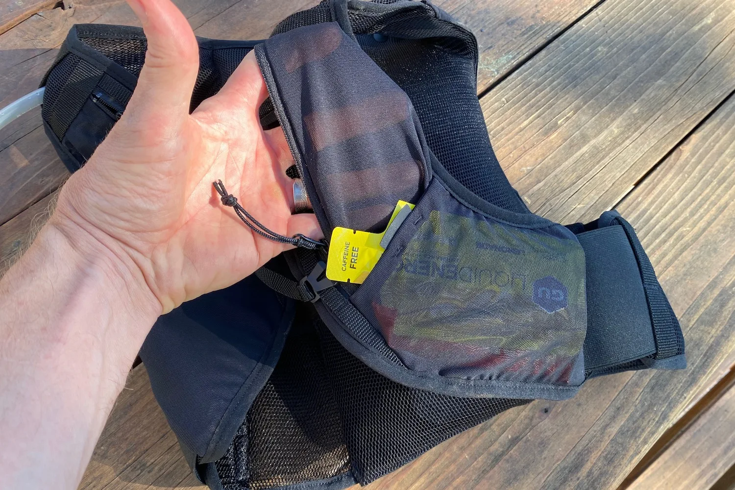 The thin, light, and stretchy material on the pockets of the Velocio pack