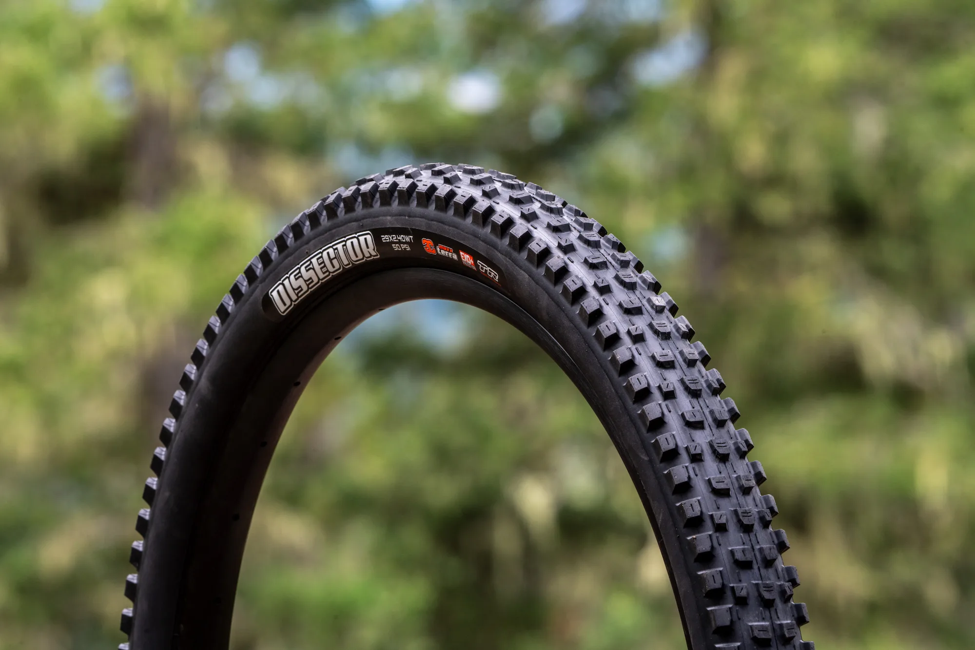 A rider on the new Maxxis Dissector tires