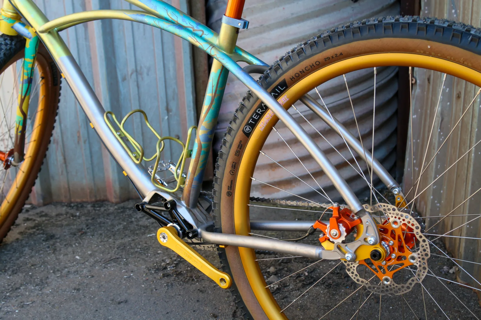 Retrotec titanium single speed Pinion bike with Agave Finishworks Japanese silkscreen finish rear brake
