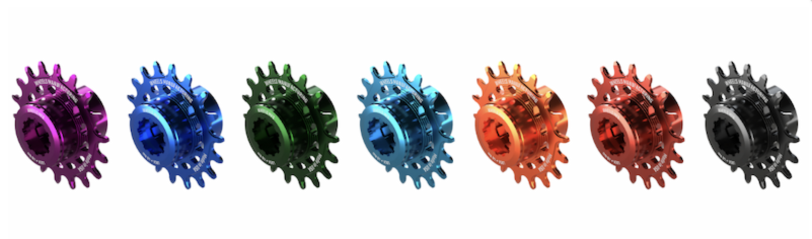 an image showing the seven color options for the Wheels Mfg SOLO-HG cogs