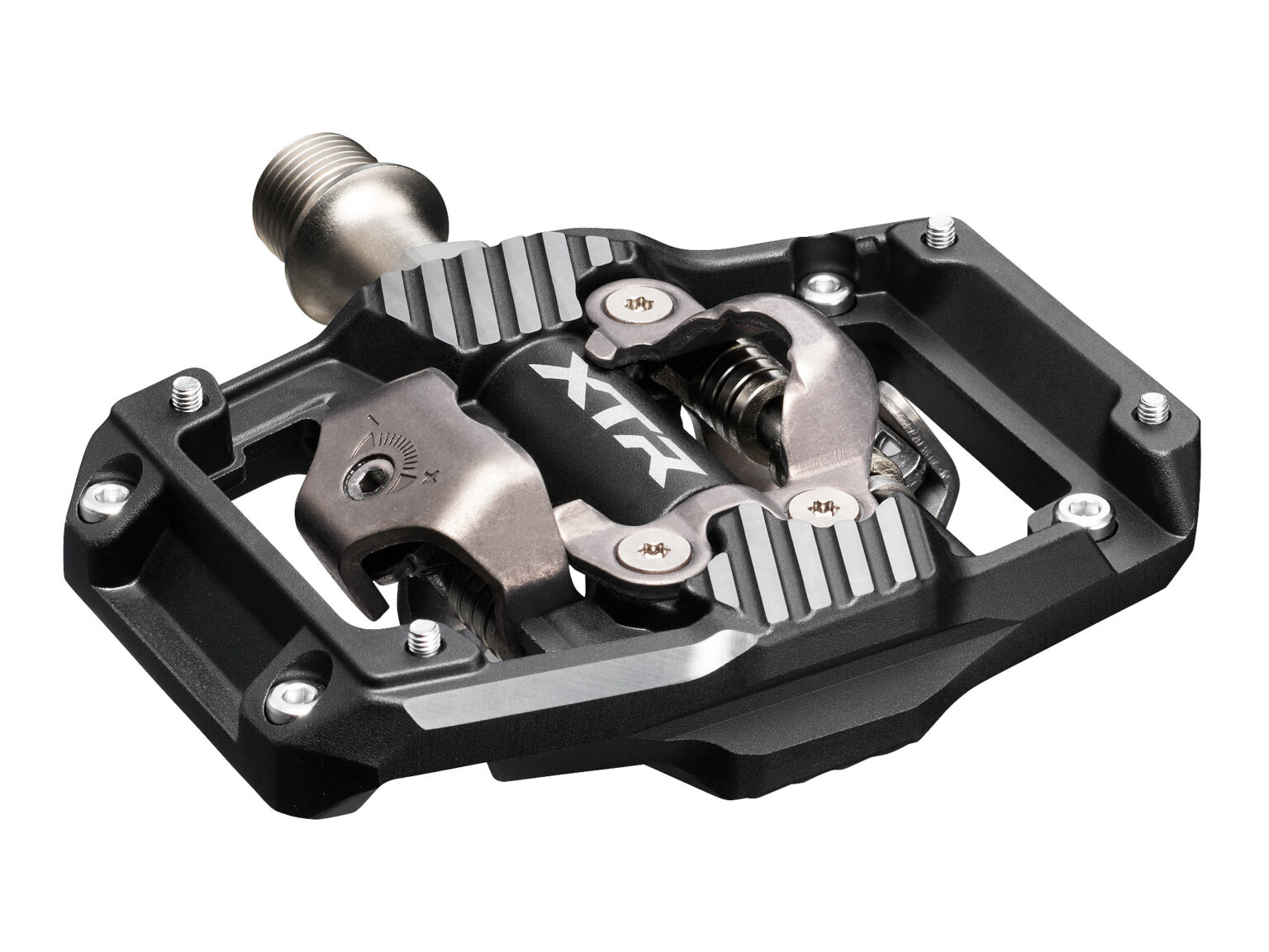 2025 Shimano M9220 XTR Trail Enduro Gravity clipless SPD mountain bike pedals, angled top