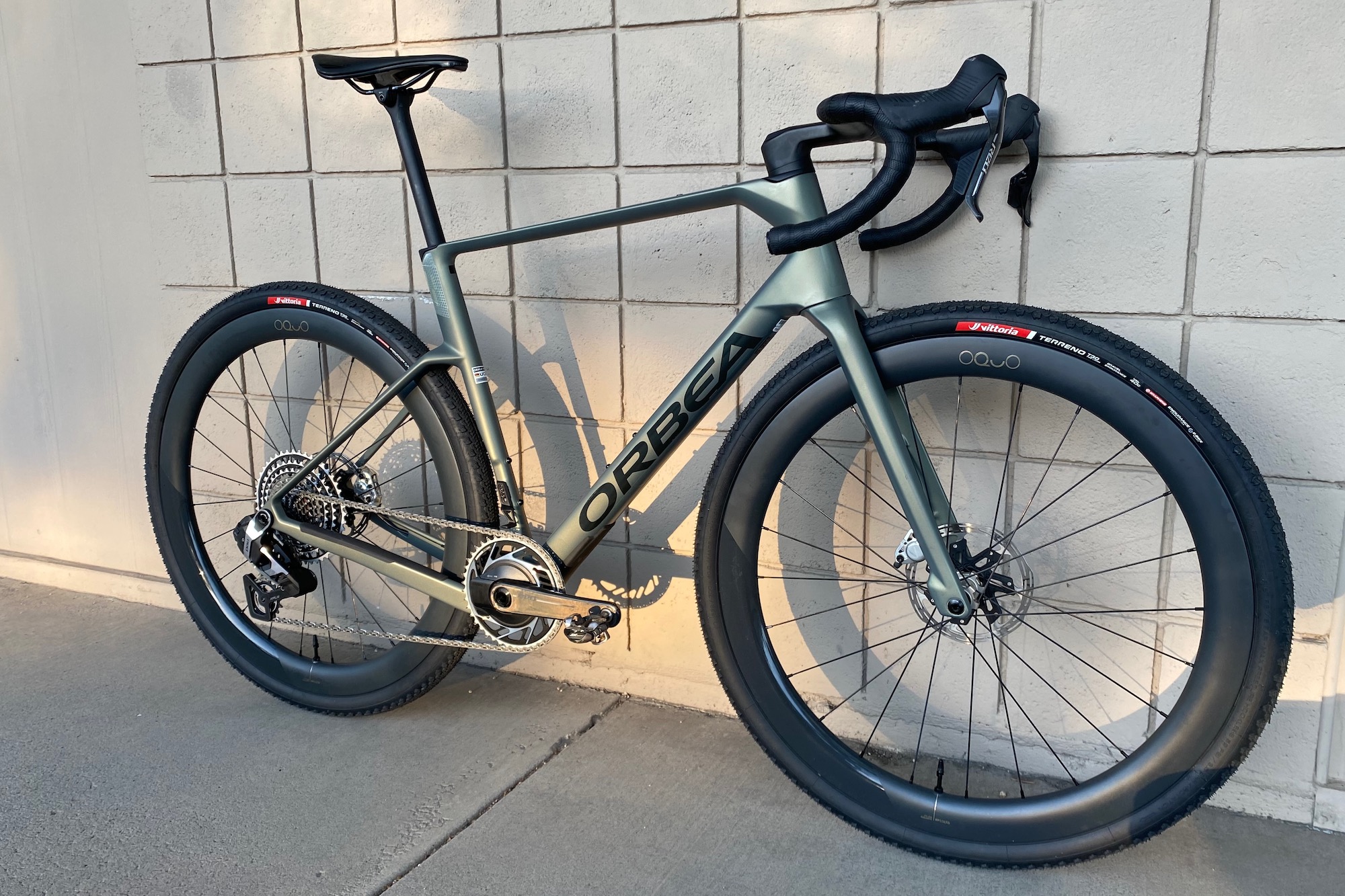 the orbea terra race leaning against a wall when it was brand new.