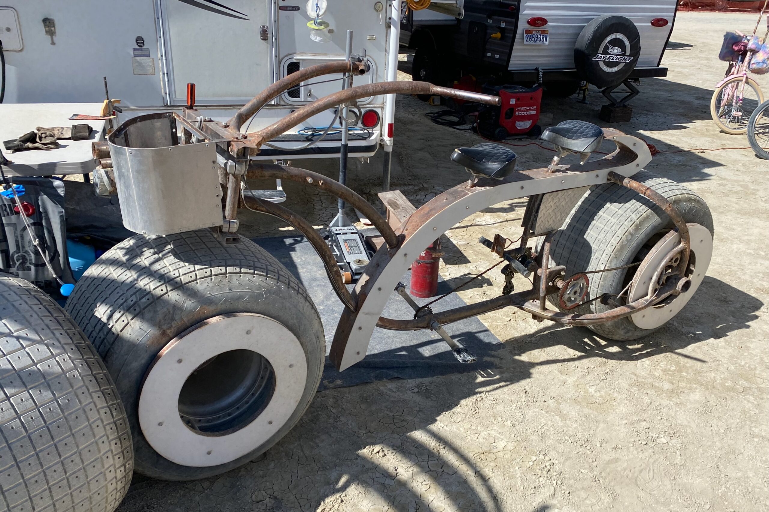 Fred's tandem bike parked at burning man.