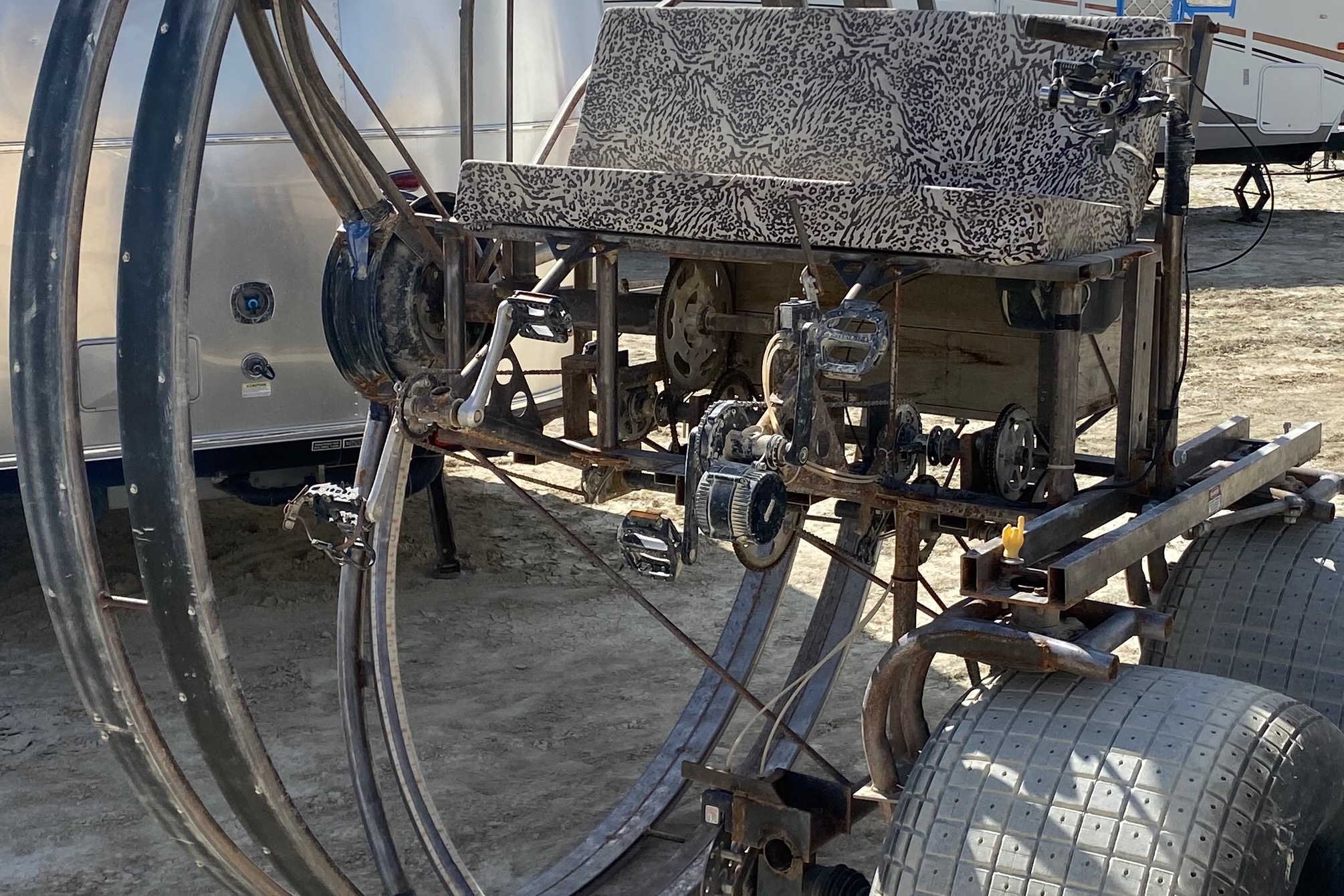 The drivetrain on Fred's three-wheeled burning man bike.
