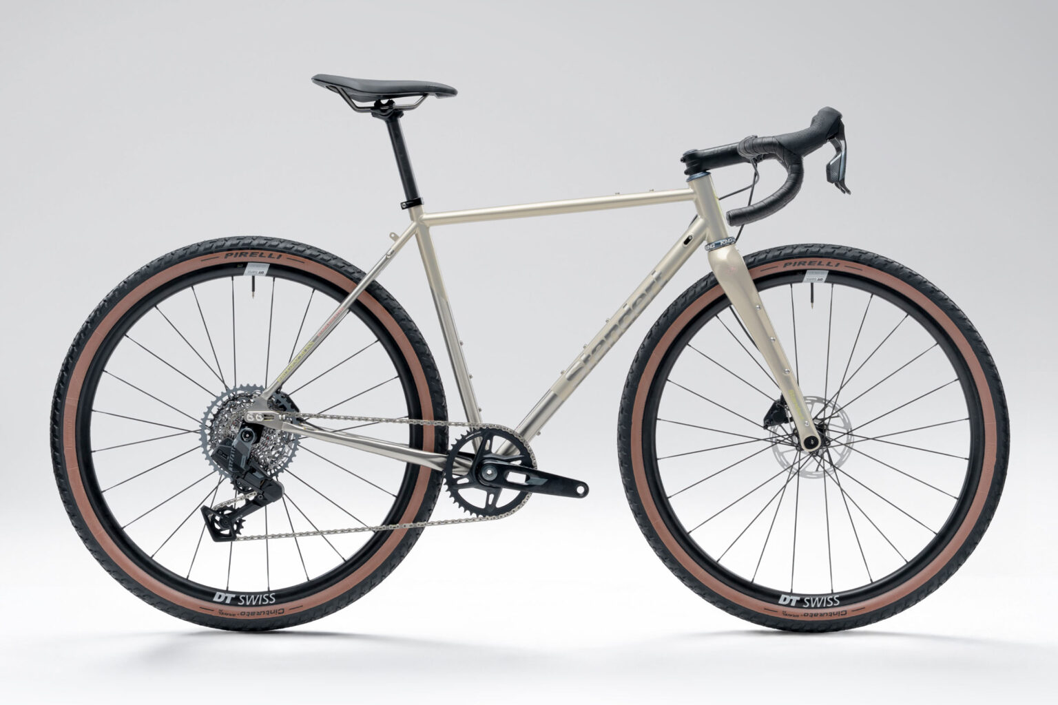 2026 Standert Erdgeschoss stainless steel adventure gravel bike with UDH sliding dropouts, SRAM Rival complete