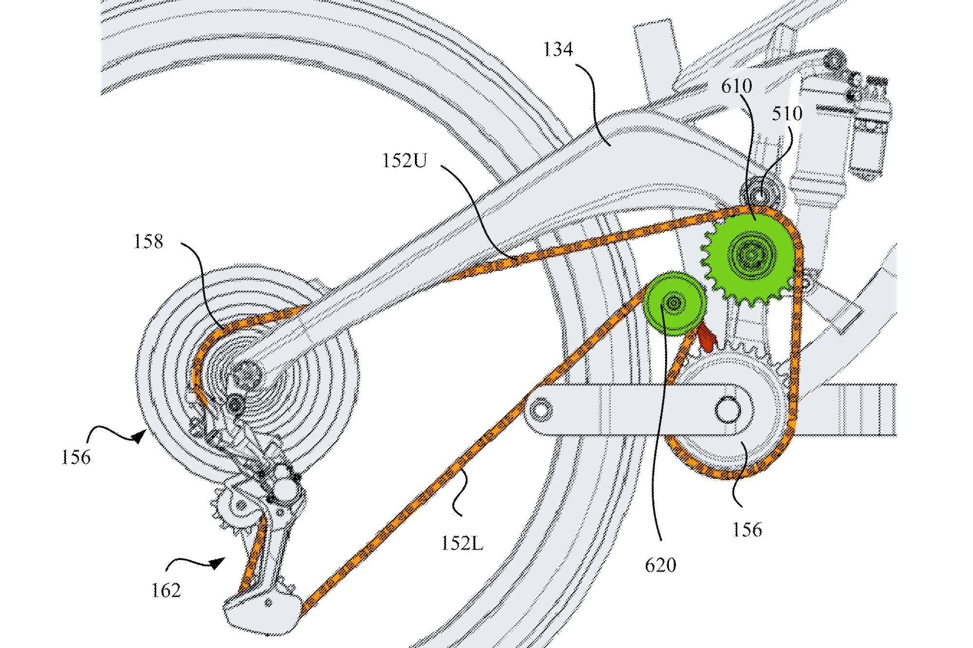 Priority Vanth high pivot pulley arrangement patent illustration