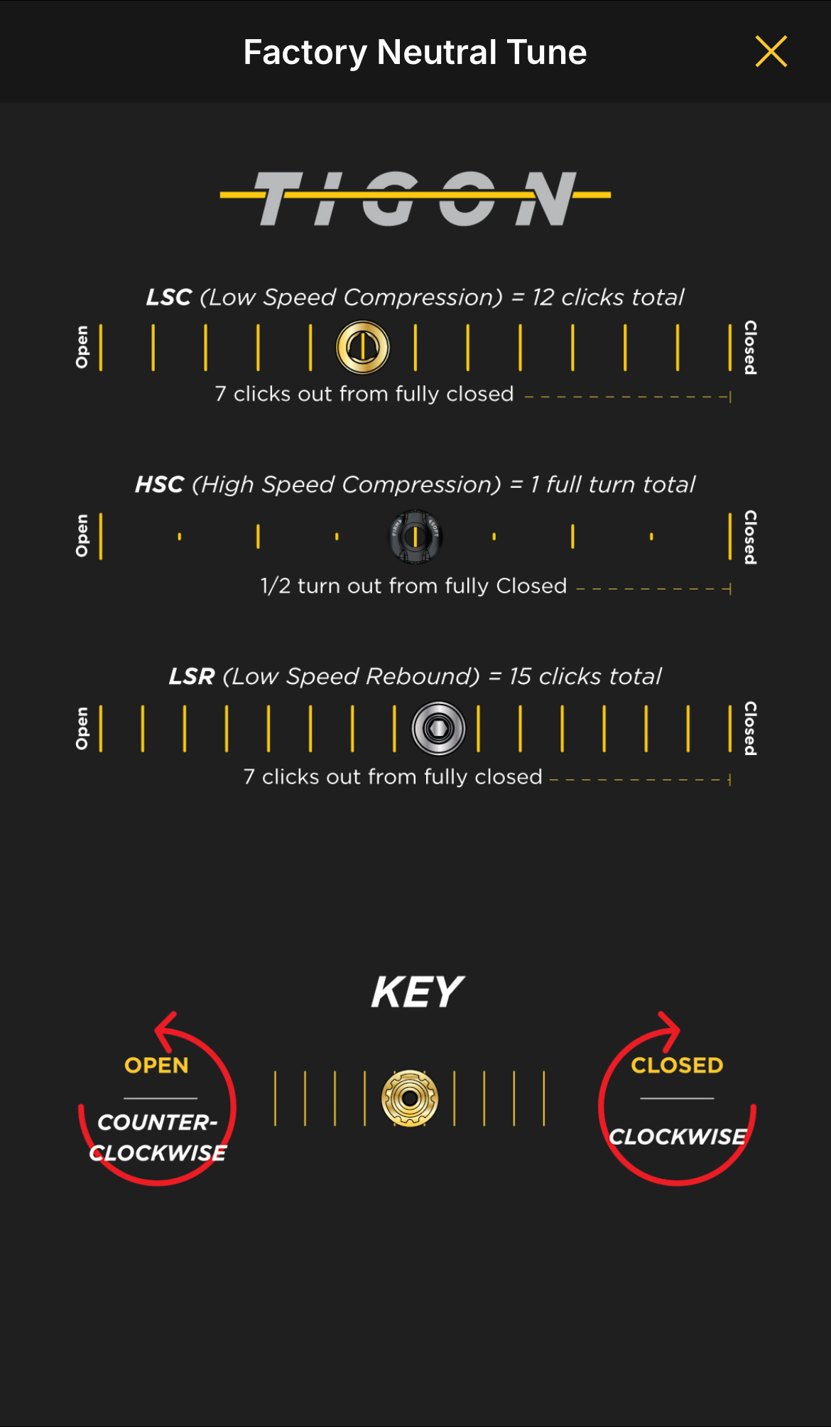 Tigon factory settings
