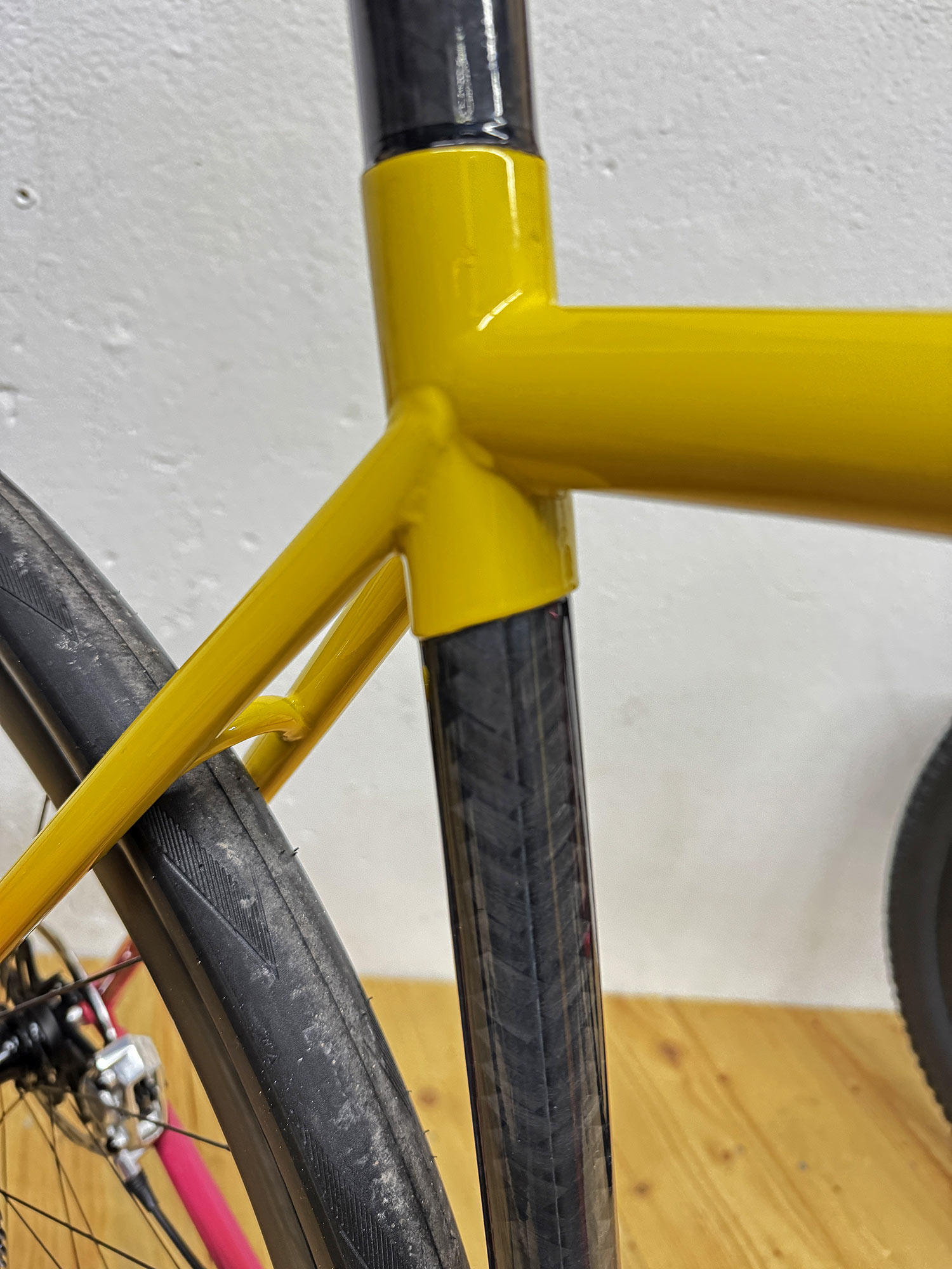 Sour Carbon Crush prototype steel & carbon road bike, seat cluster