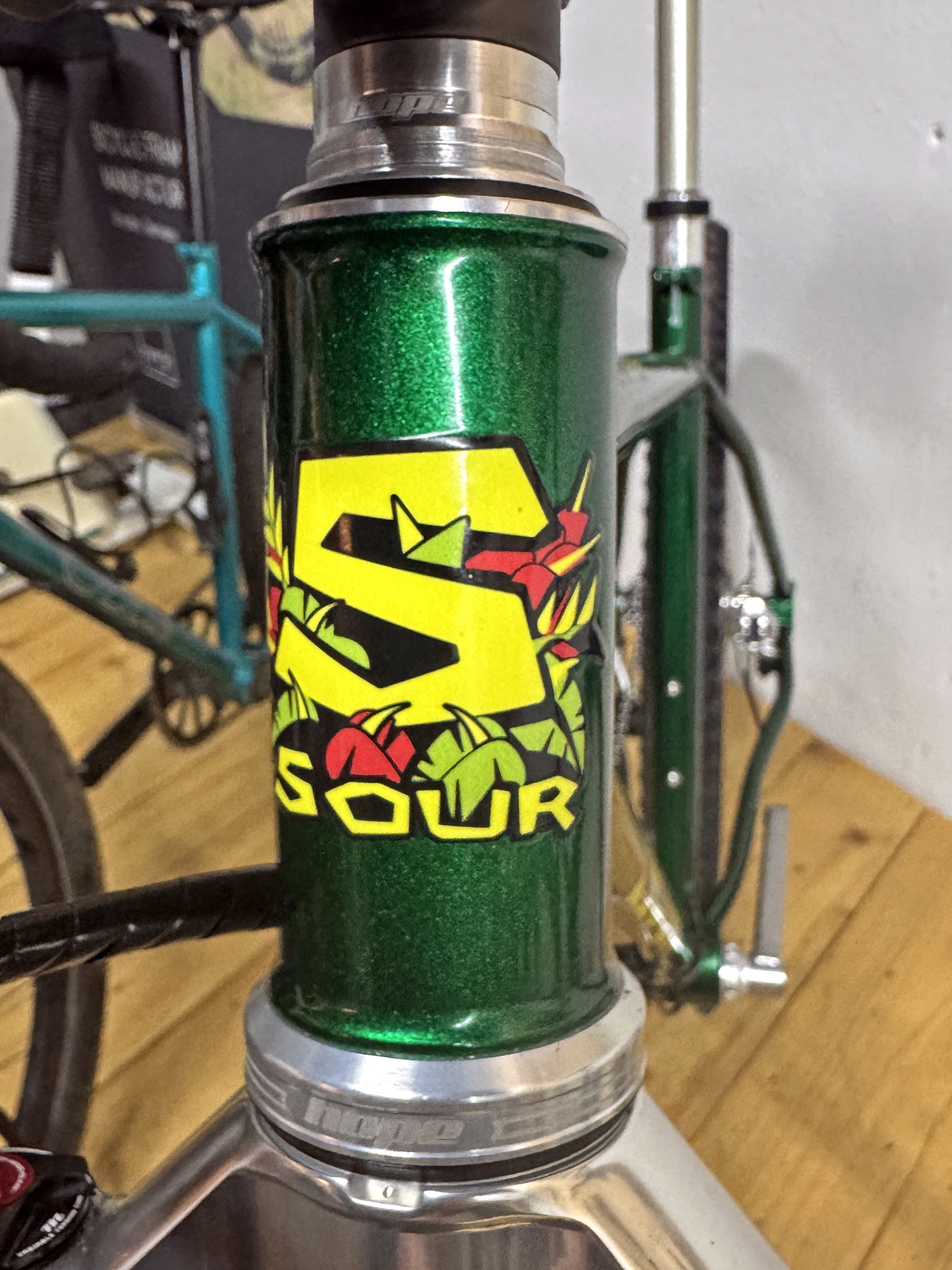 Sour Pasta Dome steel hardtail inspired by 90s Kona Lava Dome, headtube