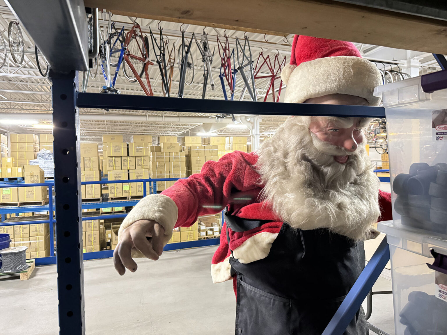 santa clause statue in park tool factory tour.