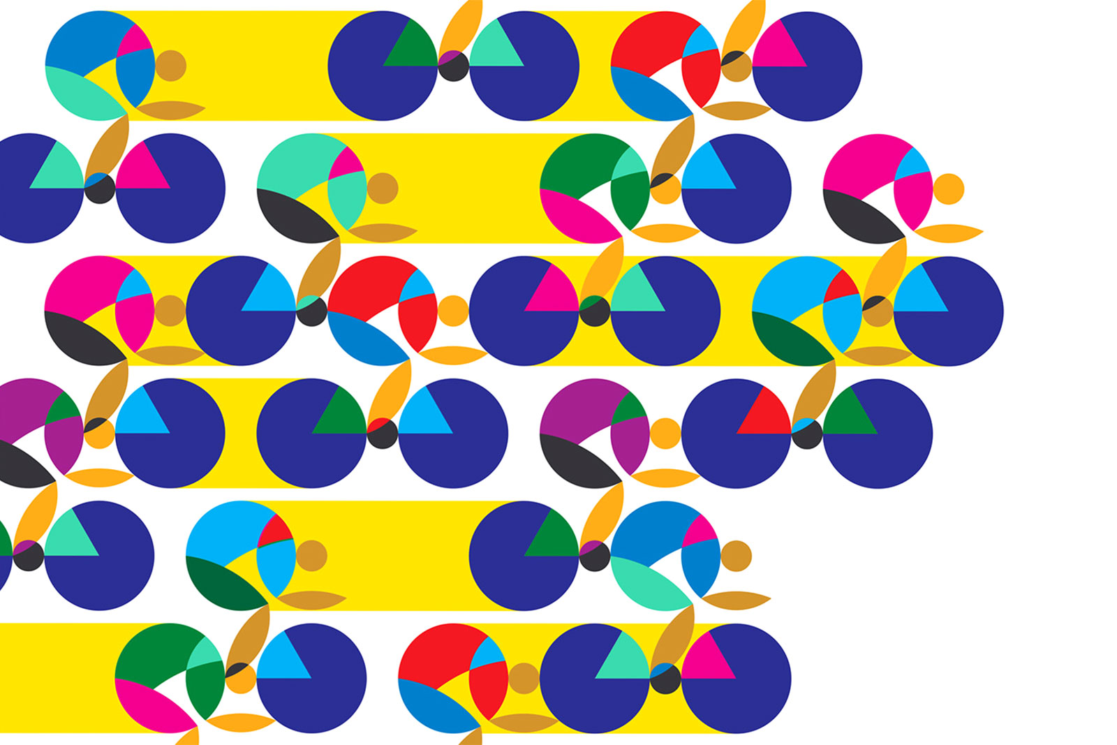 Colorful 100Copies Artwork Celebrates The Rainbow of Cyclists in Crisp CMYK Circles