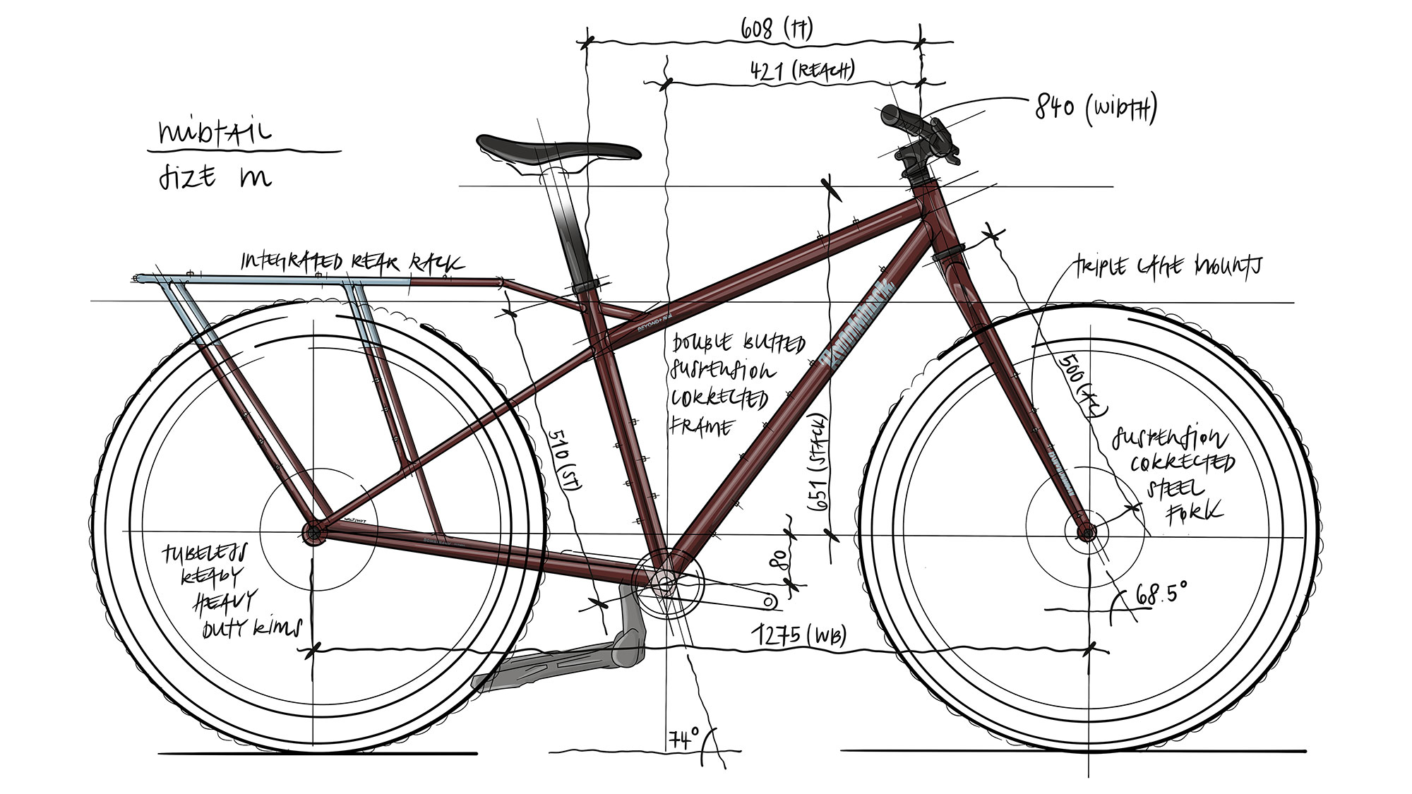 Bombtrack Beyond+ MT steel midtail cargo adventure bike, geometry