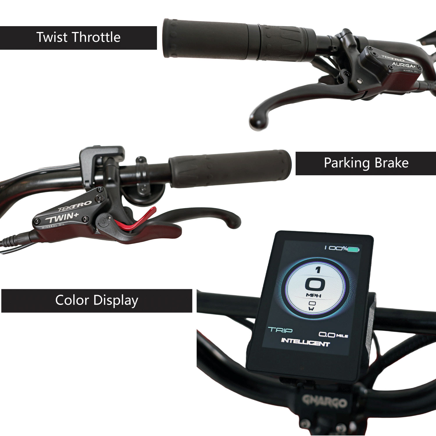 closeup details on gnargo trishaw mv passenger cargo e-bike.