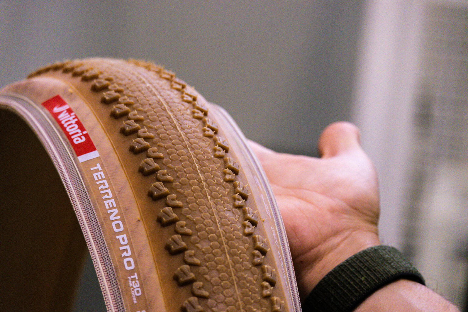 closeup details of new vittoria terreno pro gravel bike tires.