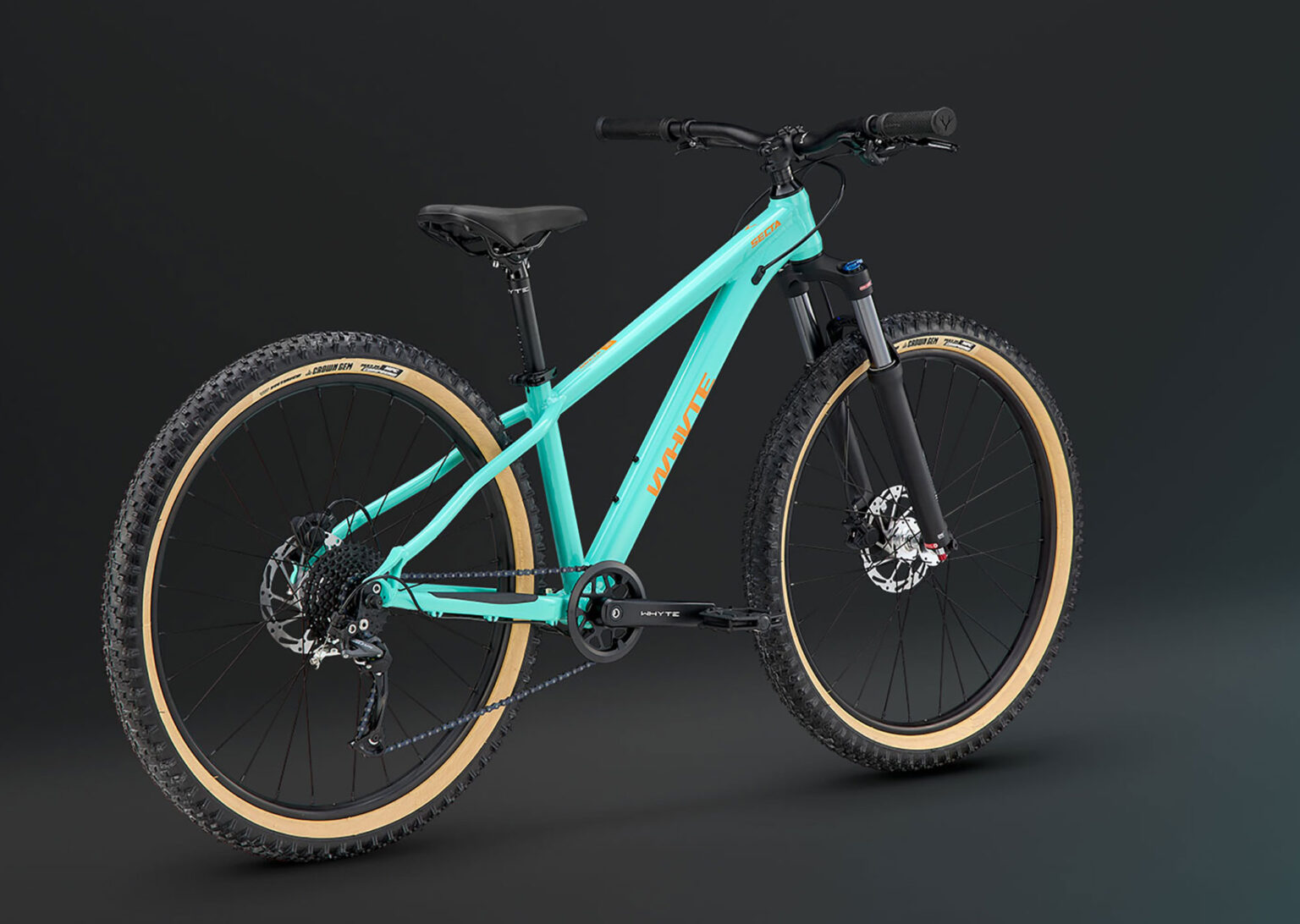 whyte bikes sects 26 hardtail youth mountain bike shown from rear angle.