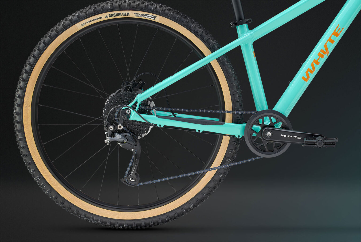 closeup details of whyte bikes sects 26 hardtail youth mountain bike.