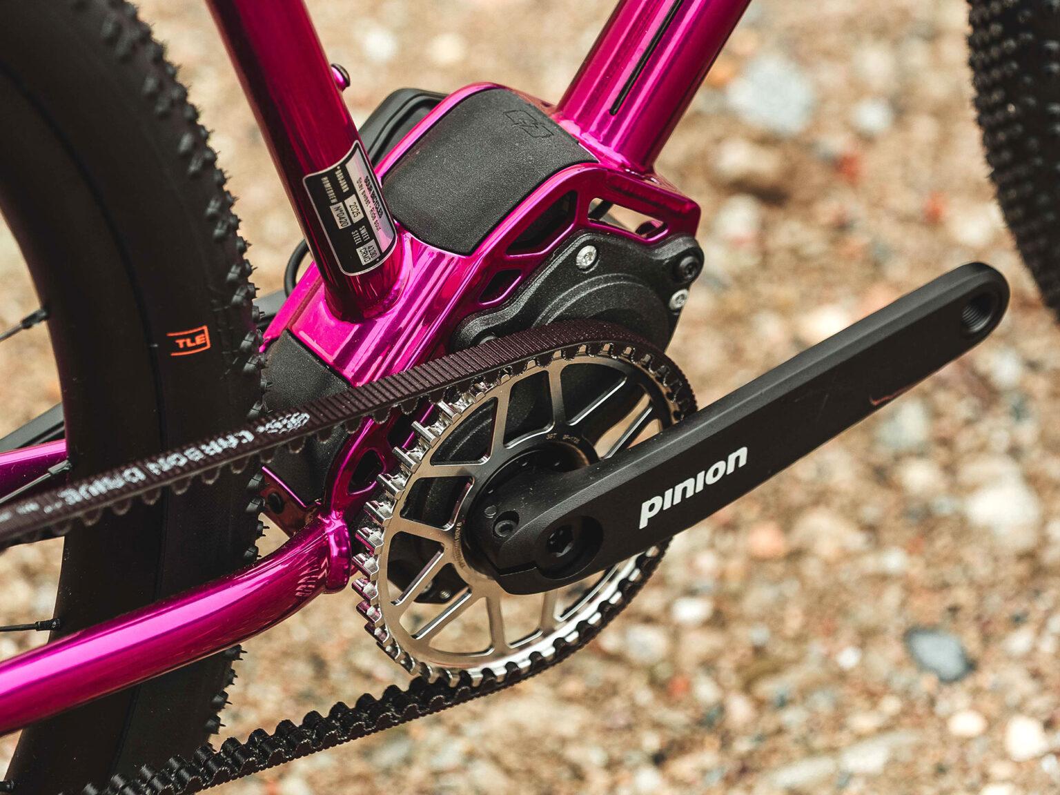 Sour Purple Pie steel Pinion gearbox adventure gravel bike, access to Pinion Smart.Shift battery