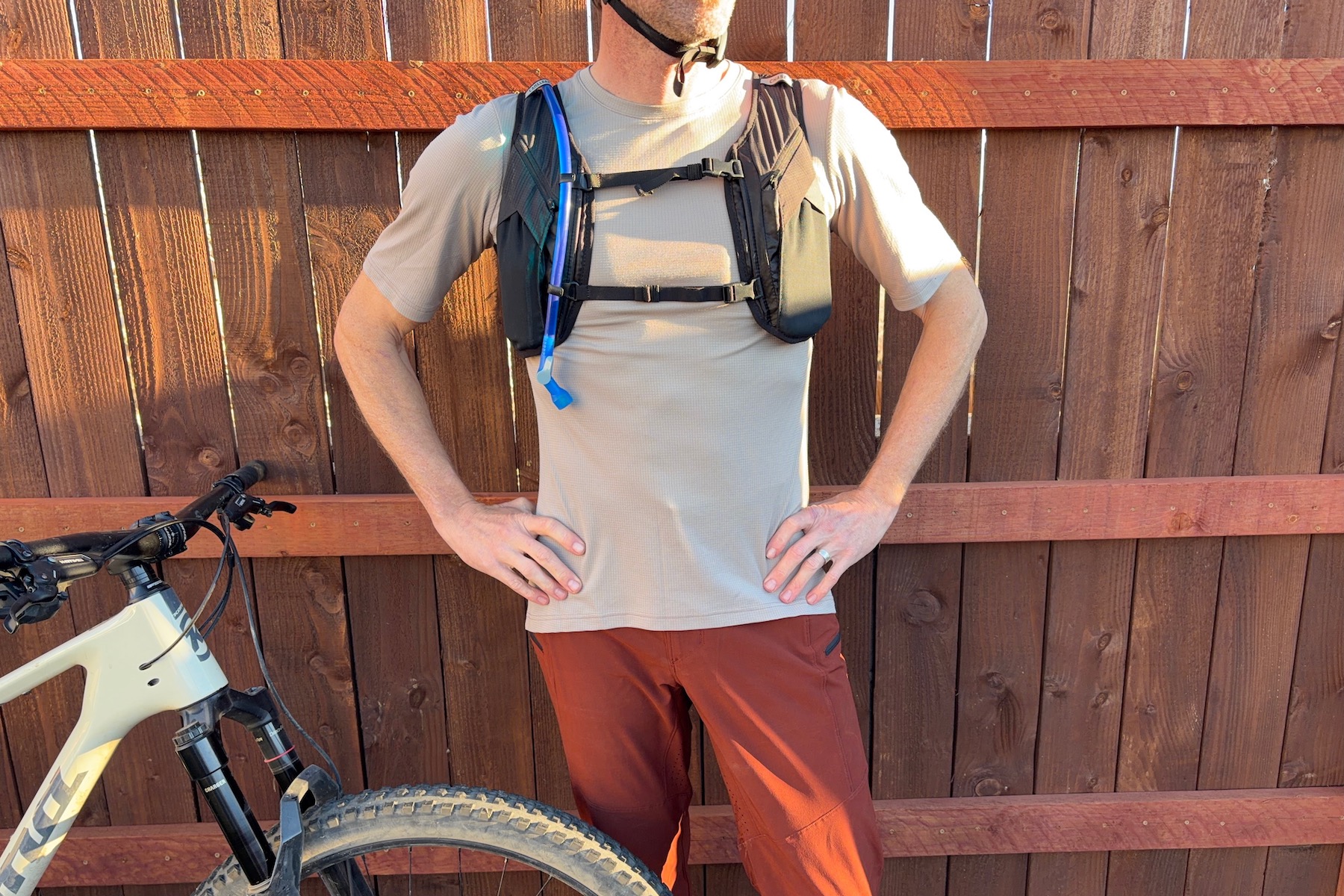 wearing the camelbak Chase Race 4, viewed from the front.