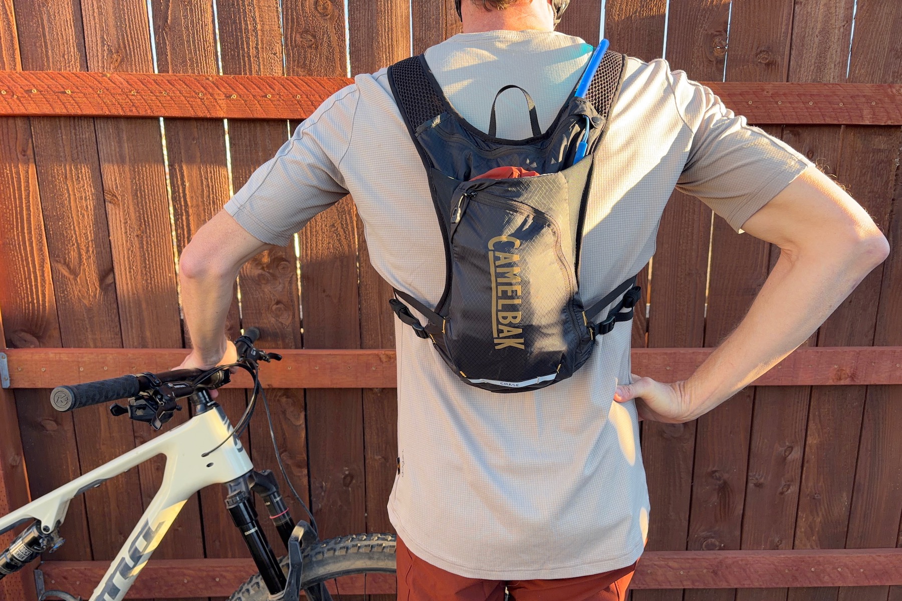 wearing the Chase Race 4 hydration vest, viewed from the back
