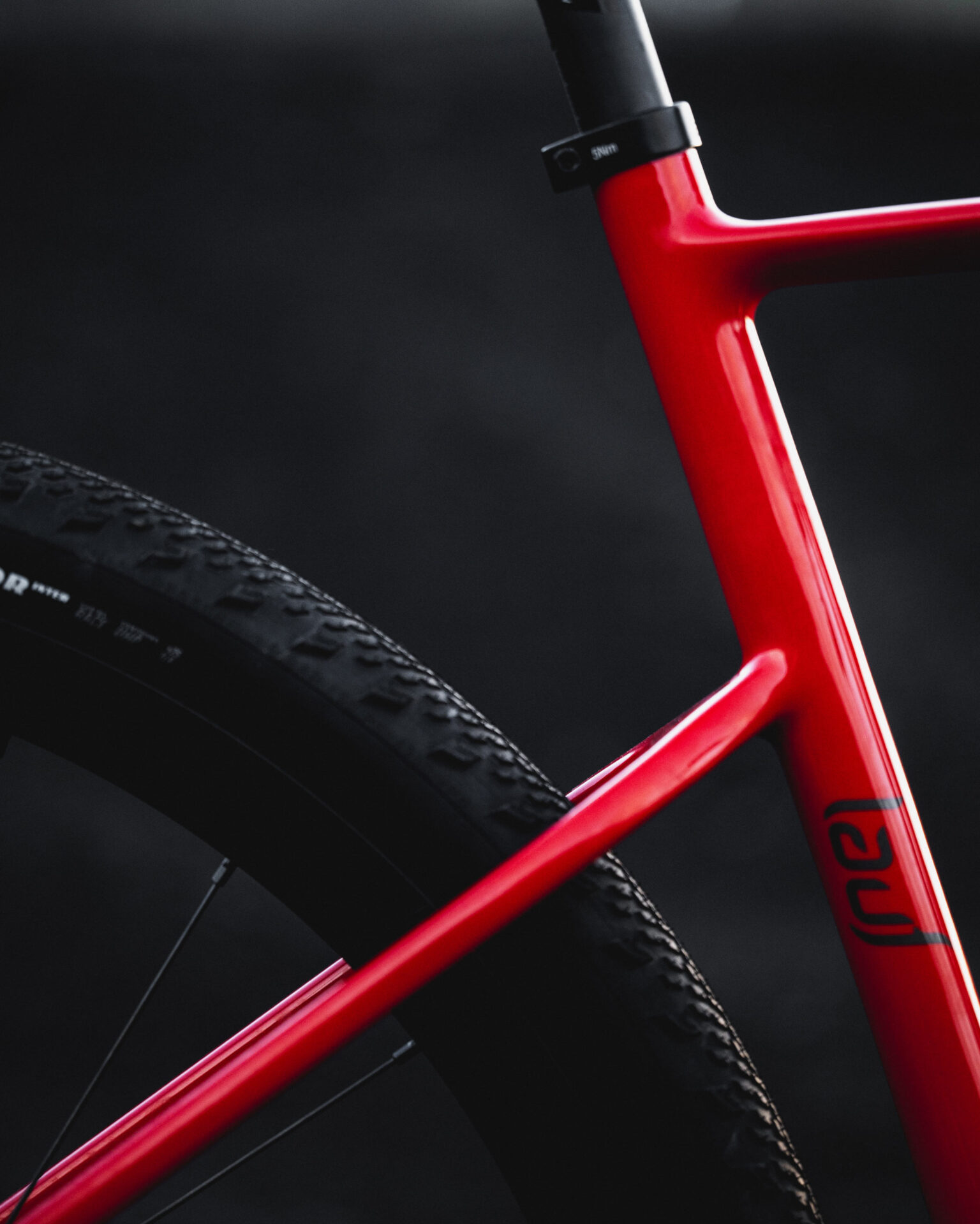 closeup of new kvika red color for lauf seigla gravel bike.