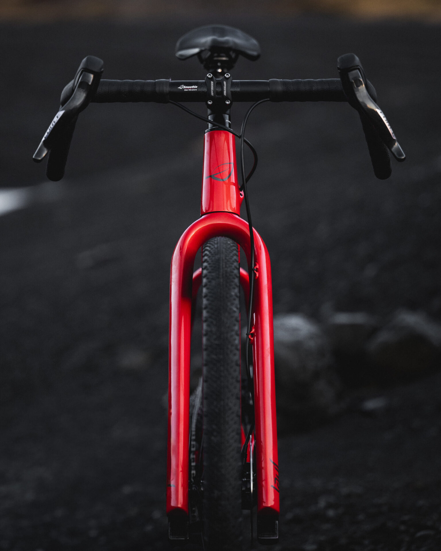 closeup of new kvika red color for lauf seigla gravel bike.