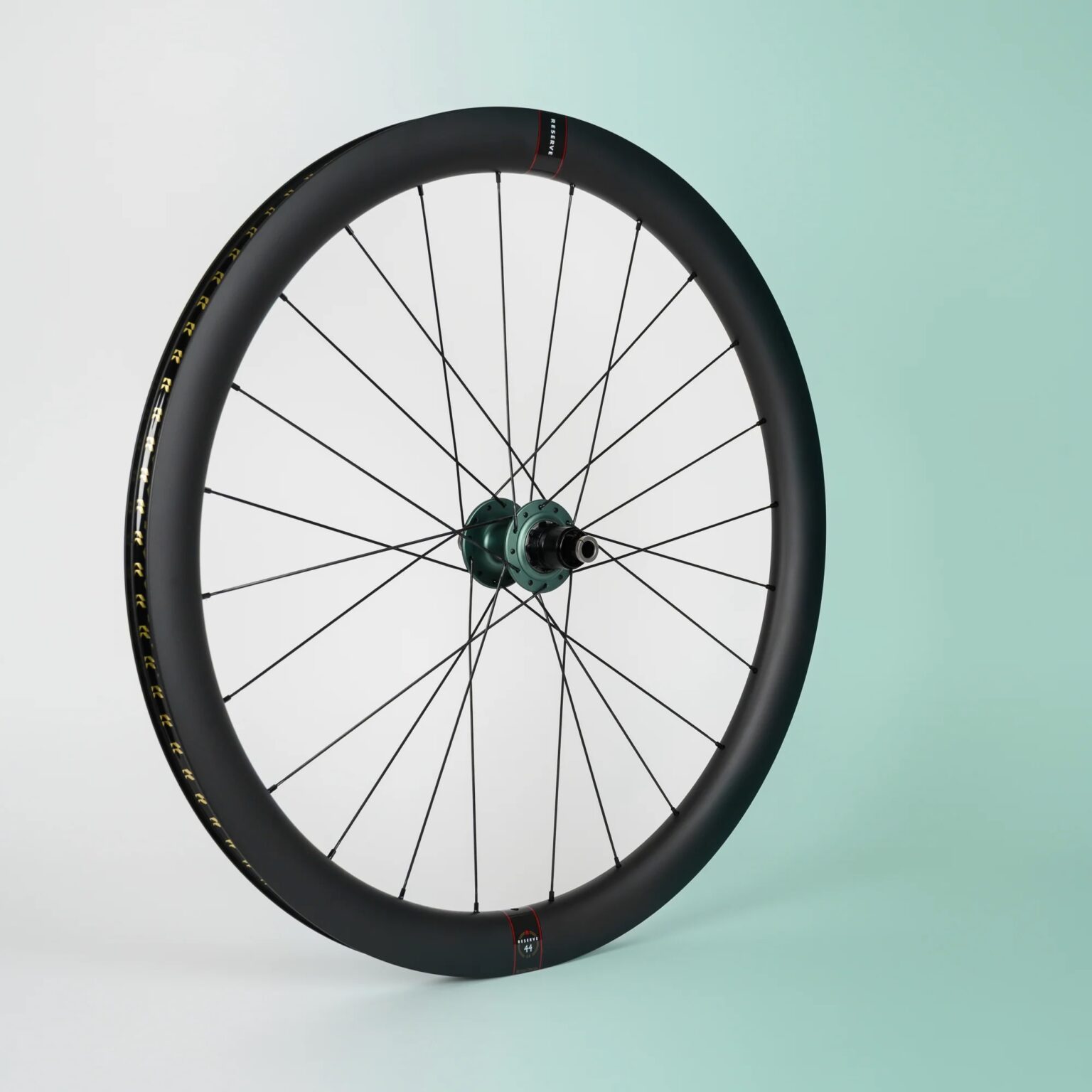 studio image of the reserve gravel rim built around a chris king hub.