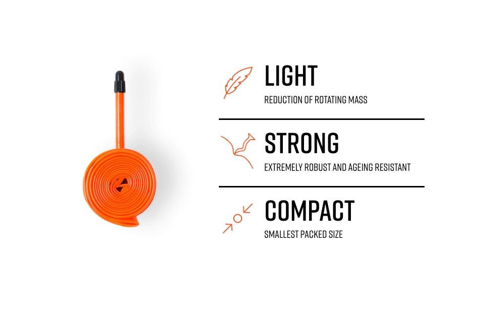 screenshot from the Tubolito website showing the light, strong, and compact claims.