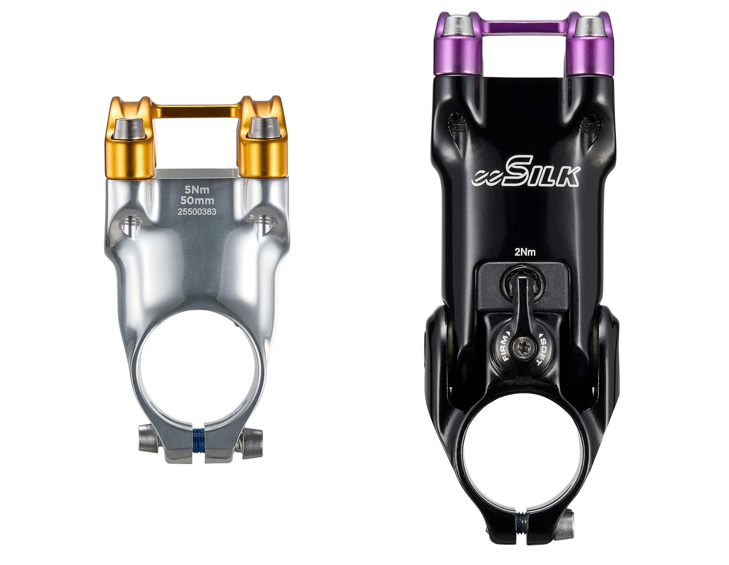 cane creek stems shown from the top with colored stem faceplates.