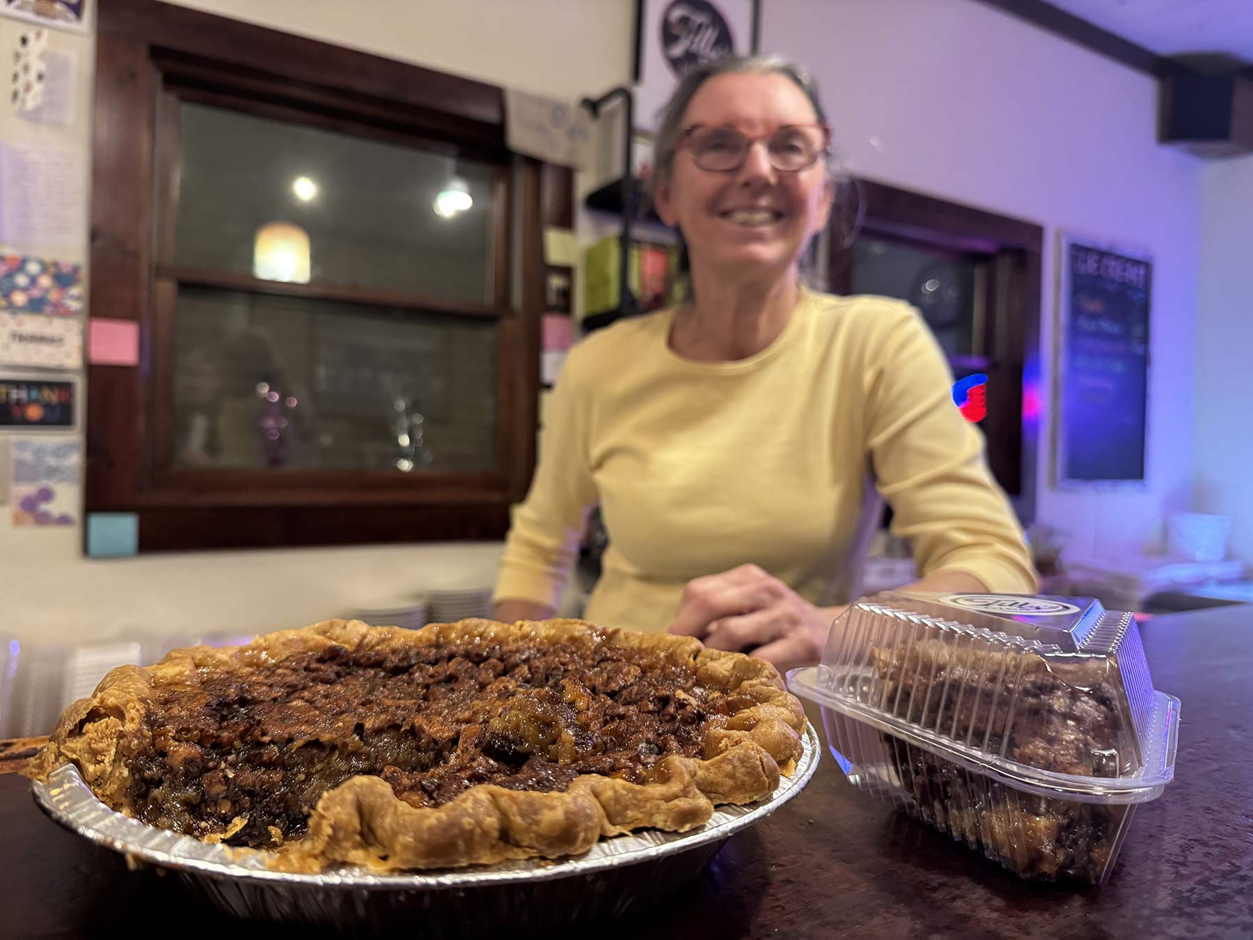 owner of tillys pies with pie in cable wisconsin.
