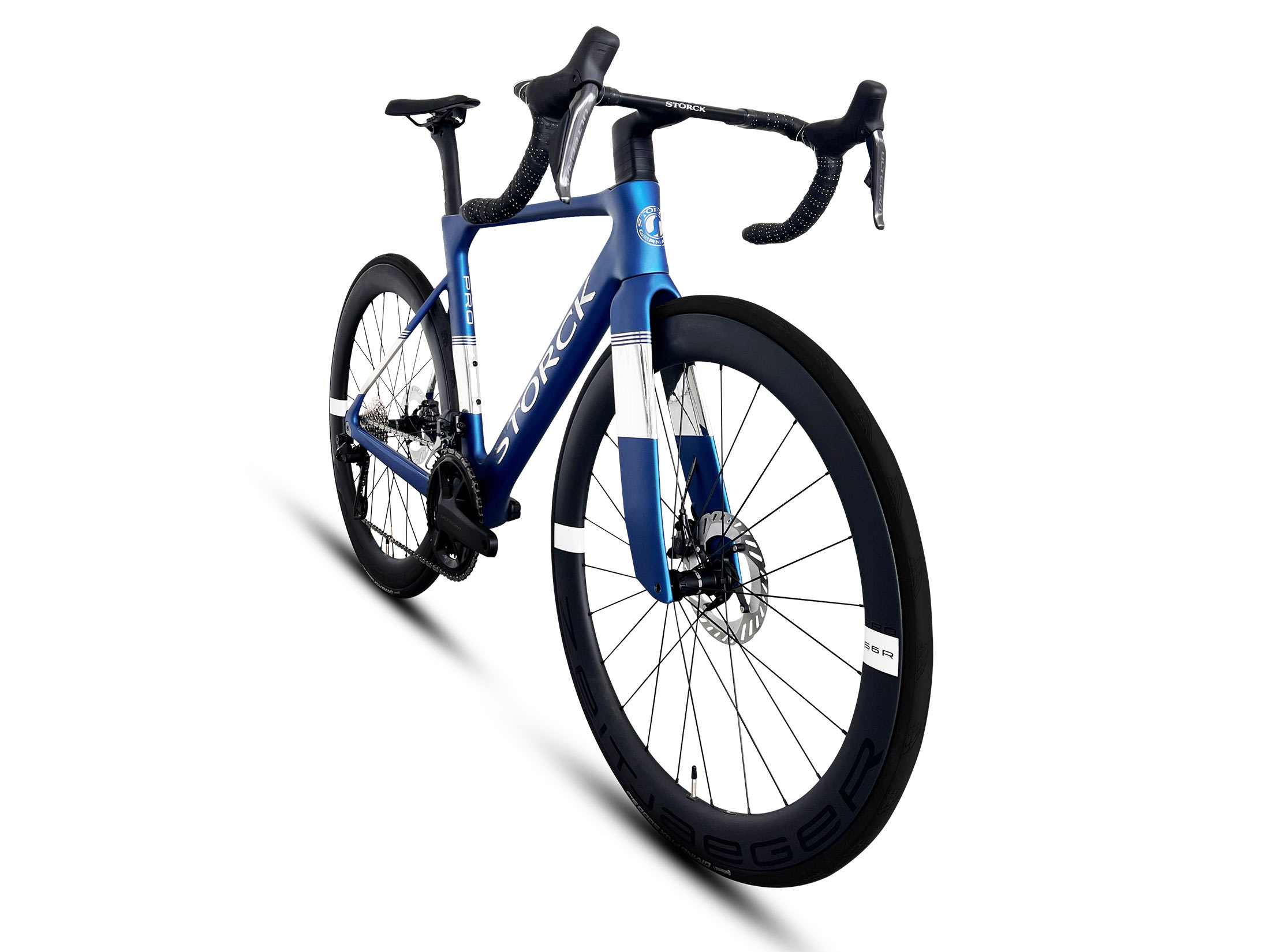 storck aerfast-4 final edition aero road bike shown from front angle.