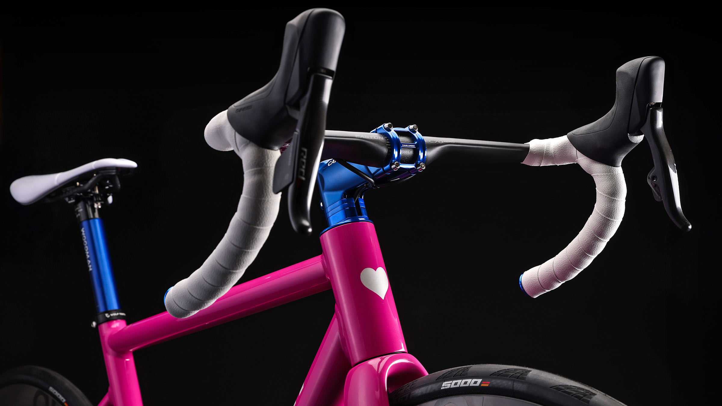 Cane Creek HCR tidy serviceable hidden cable routing headset stem and spacer system, special edition shiny blue on this Blackheart