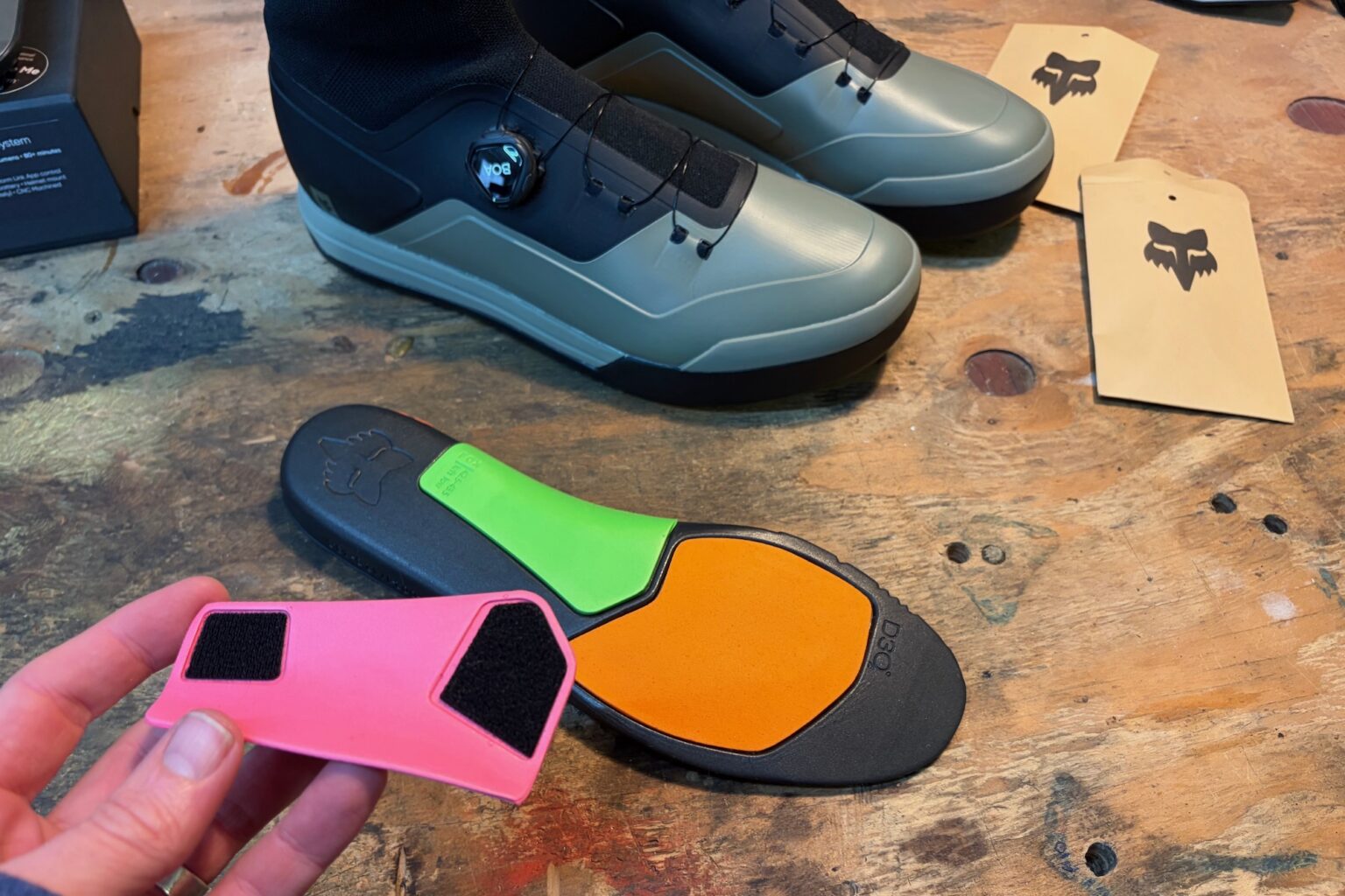 theadjustable arch support on the insole of the Fox Union All-weather shoes.