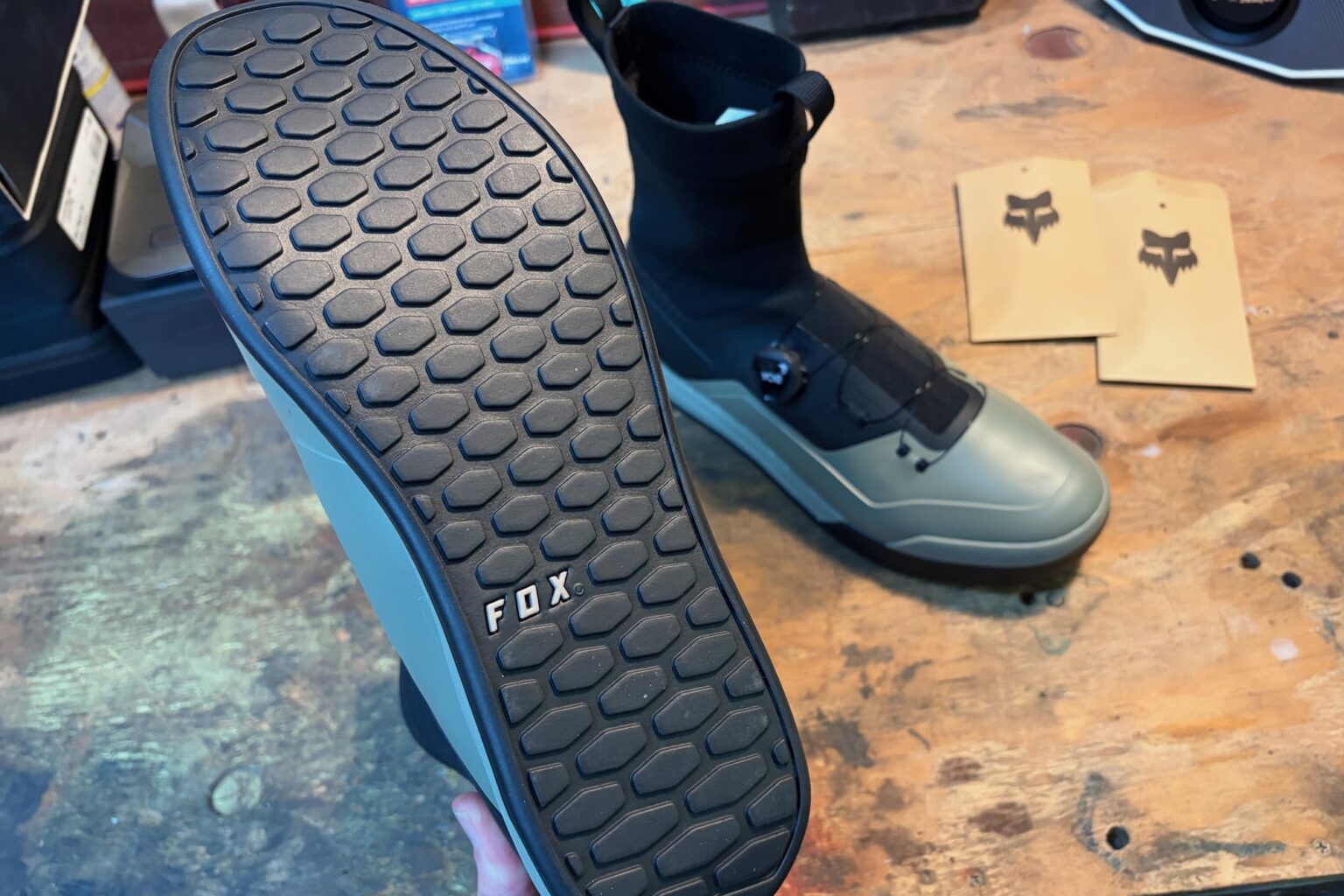 the rubber sole of the fox union all-weather flat shoe