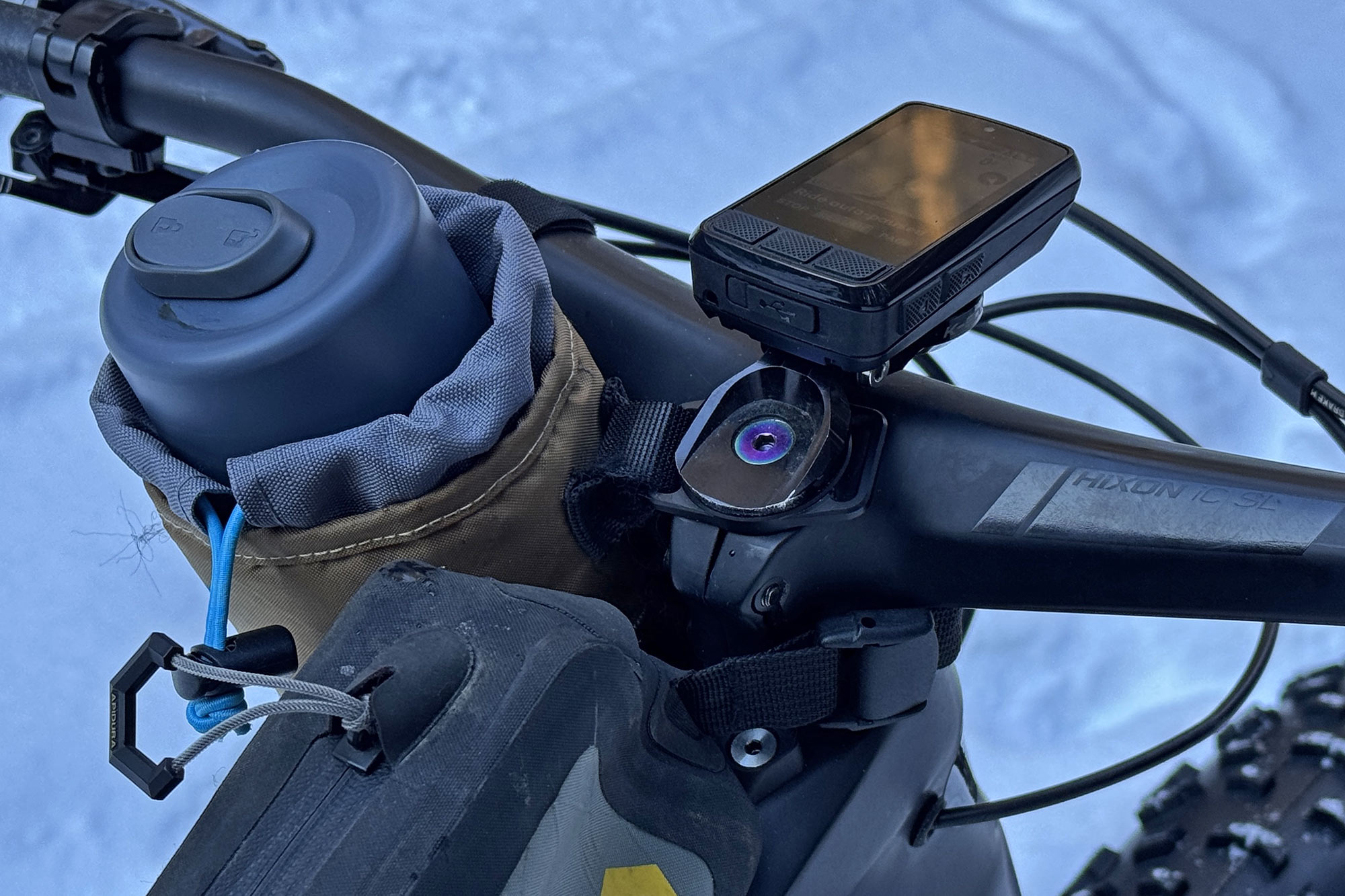 PDW Review: Portland Design Works Bingo Headset Spacer strap on point for bar and bottle bags, angled