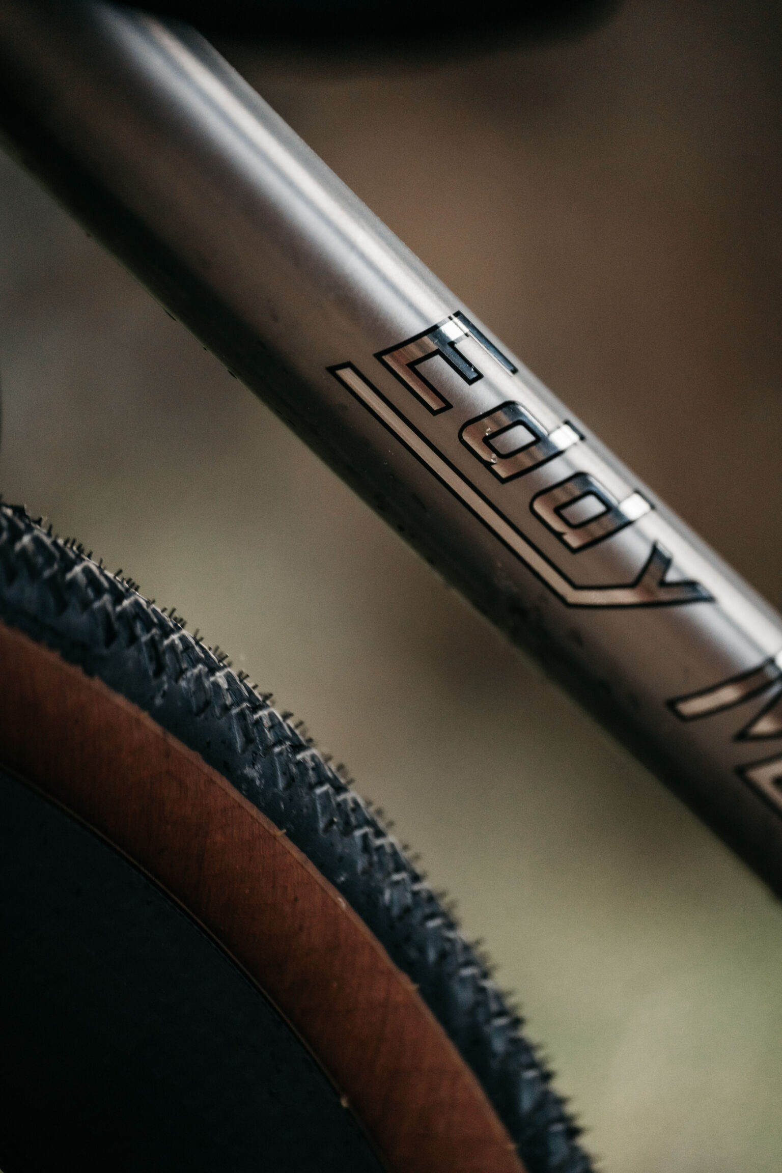 close up of titanium frame with Eddy Merckx logo