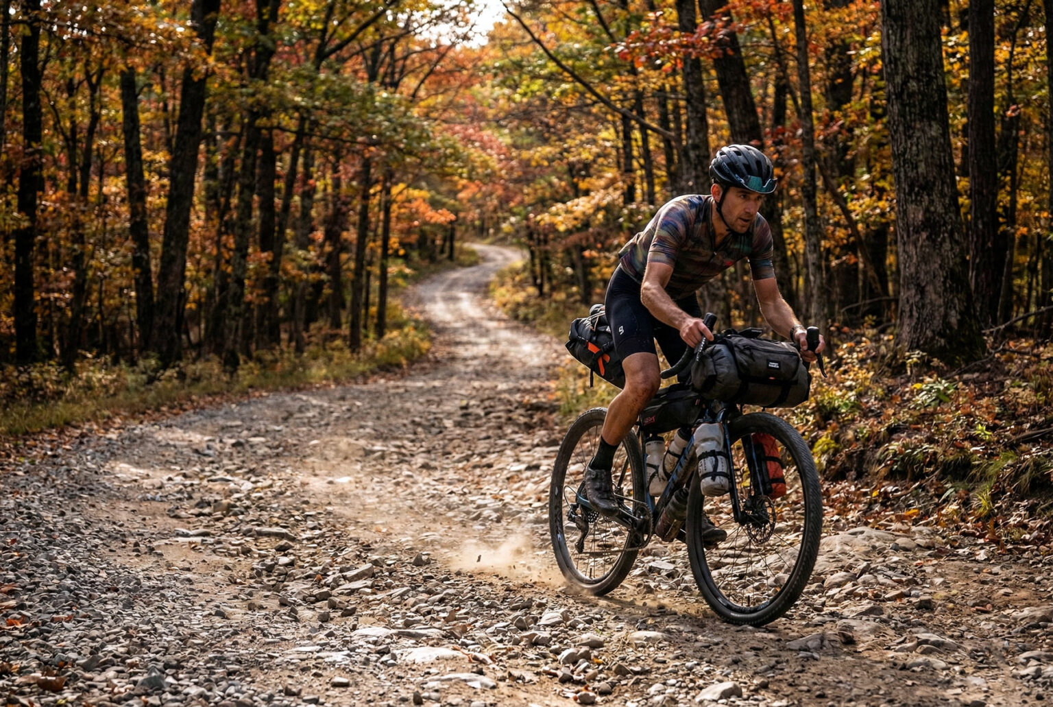 bikepacker riding on boyd reiver gravel wheels.