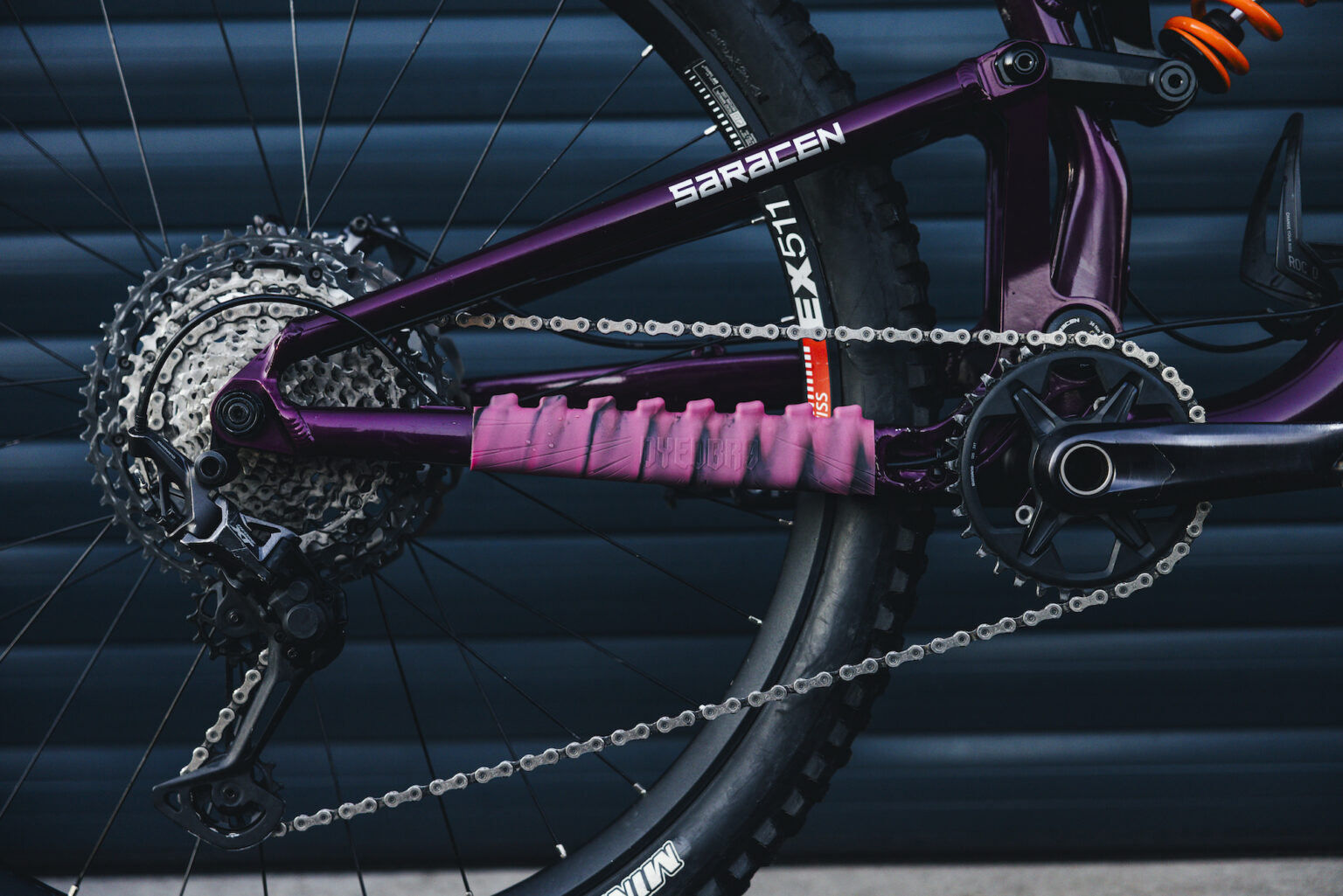 the dyedbro chainstay protector in pink