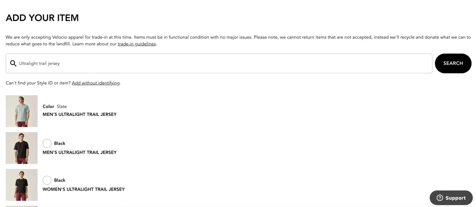 Velocio Trade-In program accepts old velocio apparel for credit