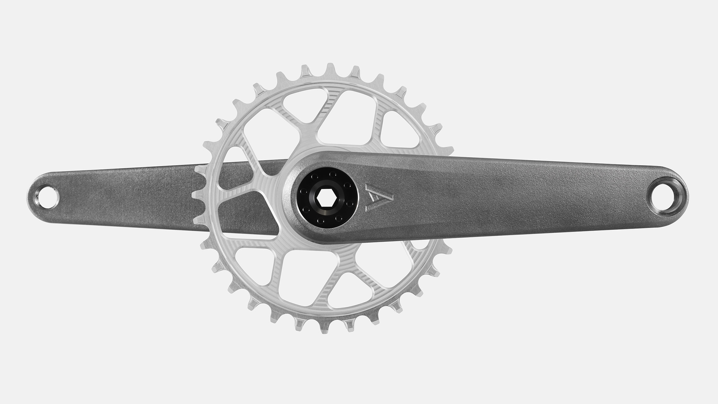 Atherton A.Gr.Ti 3D-printed titanium gravity mountain bike cranks, raw with silver Works chainring