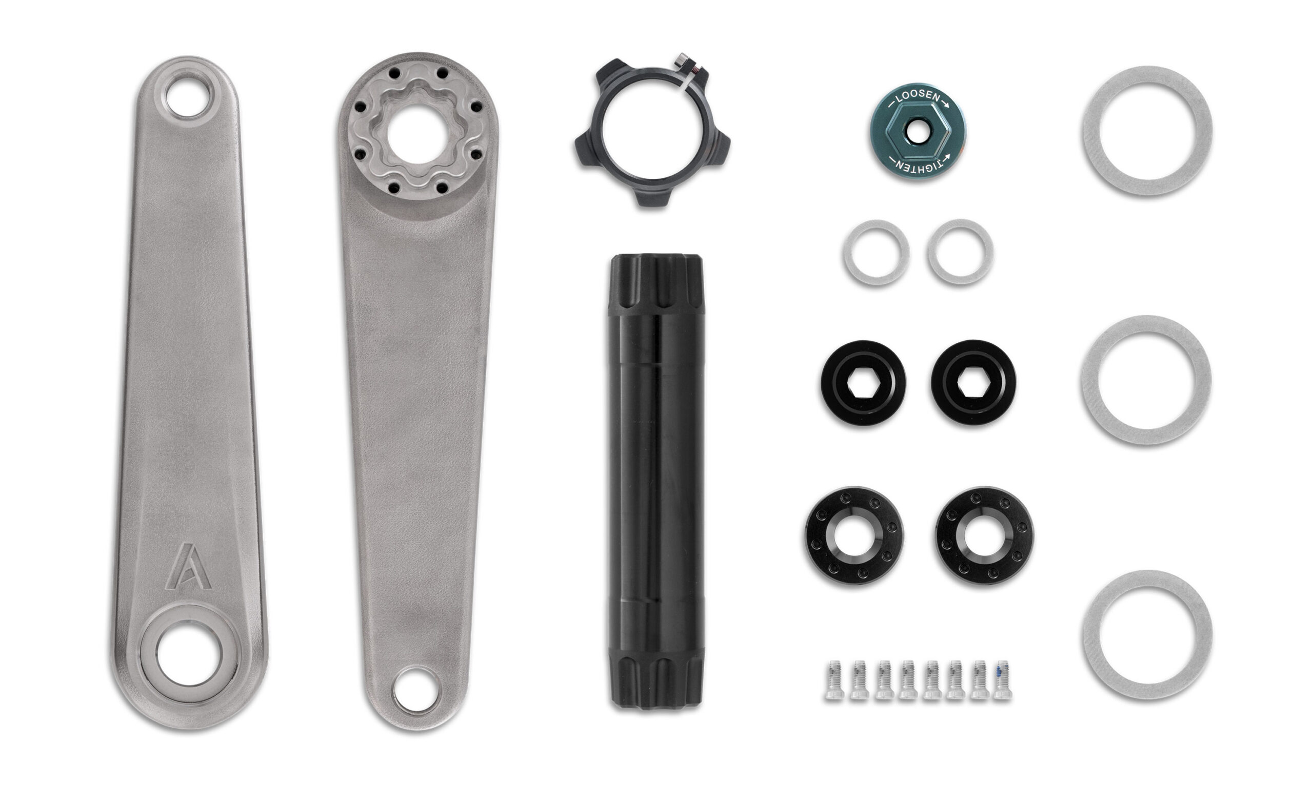 Atherton A.Gr.Ti 3D-printed titanium gravity mountain bike cranks, exploded view