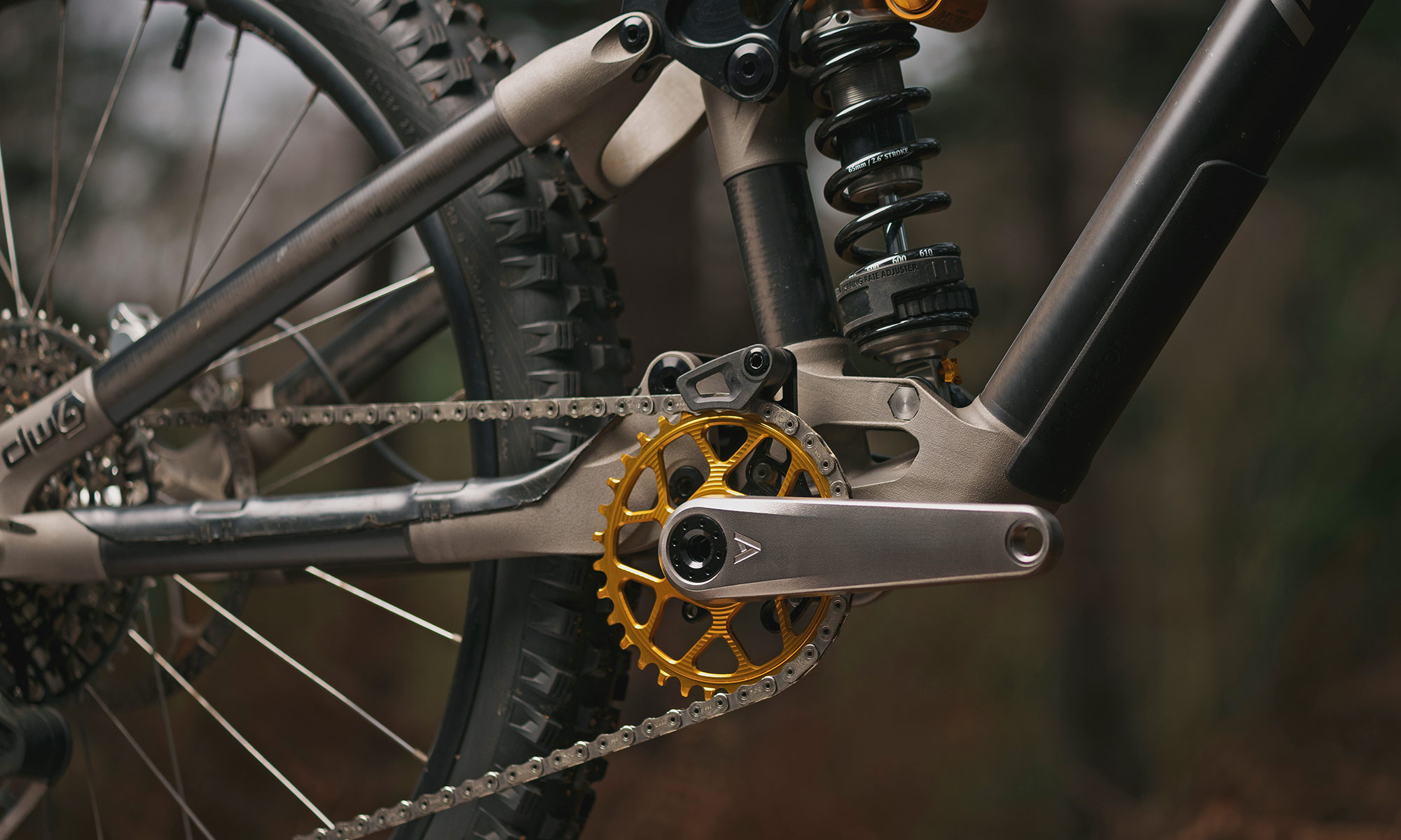 Atherton A.Gr.Ti 3D-printed titanium gravity mountain bike cranks on a bike