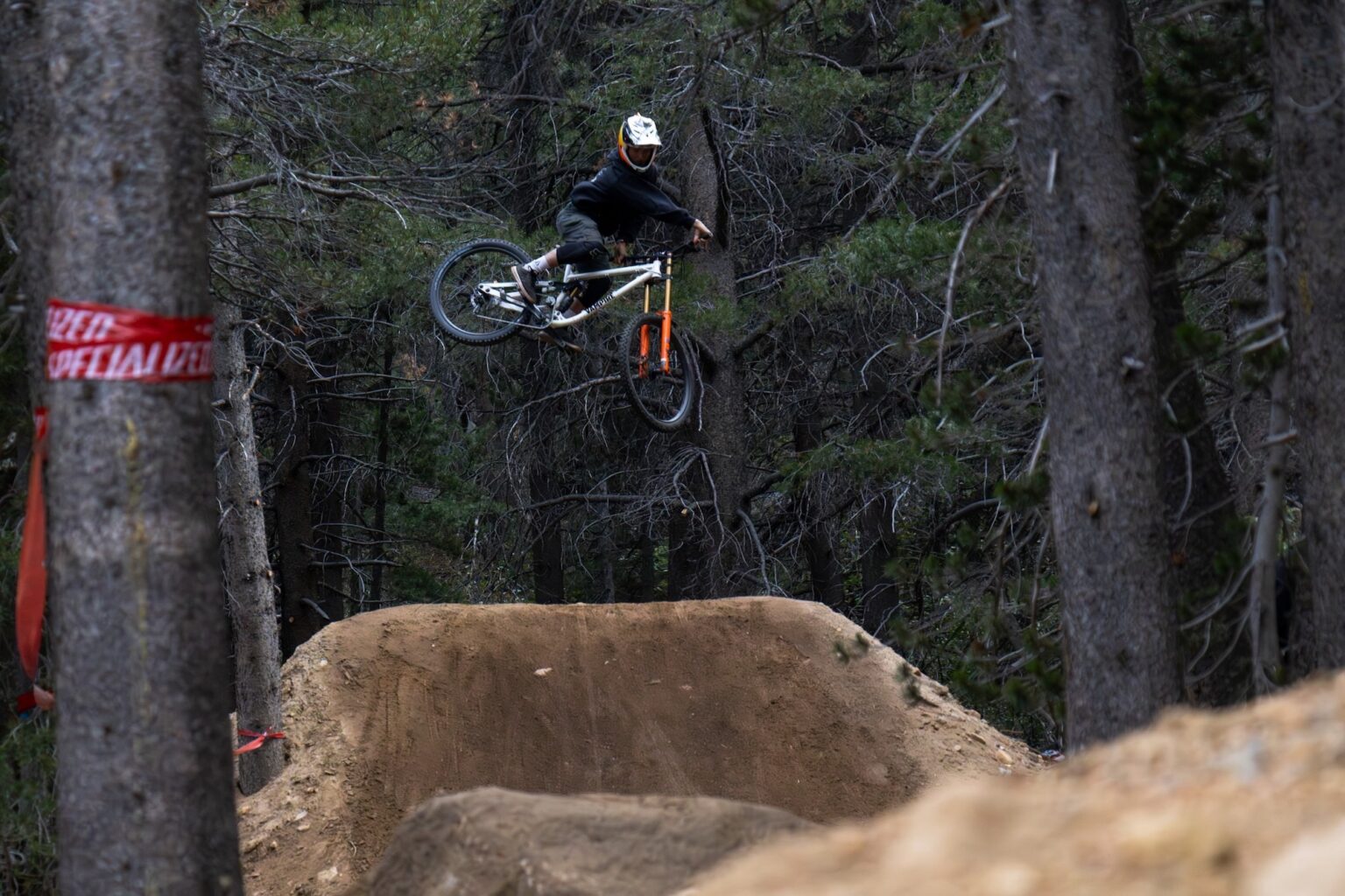 a mountain biker hitting a big jump at the Sky Tavern Bike Park