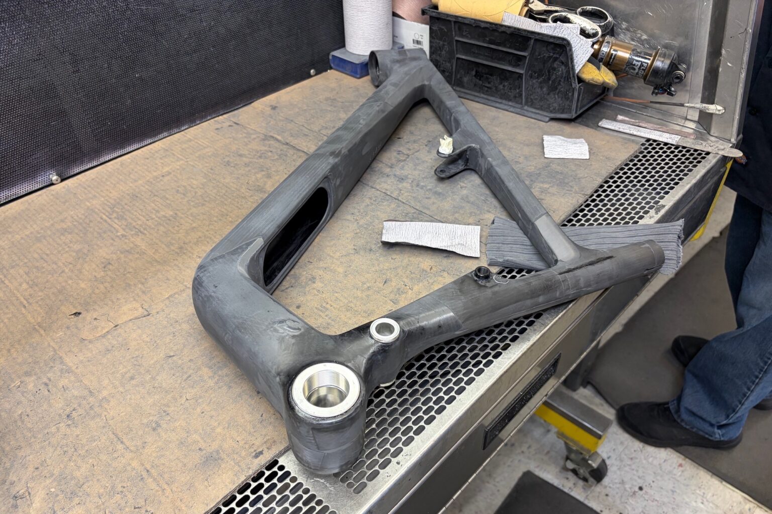 a Ripley SL frame that's been sanded and is ready for paint.