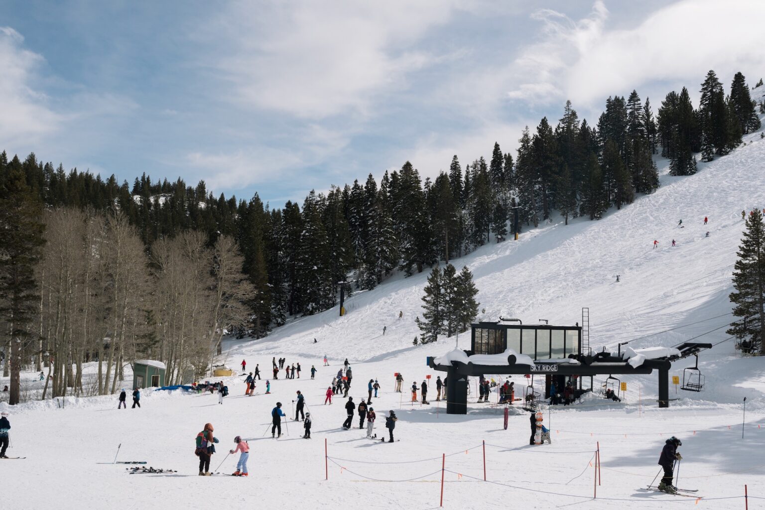 skiers at the base of the Sky Tavern Ski Area